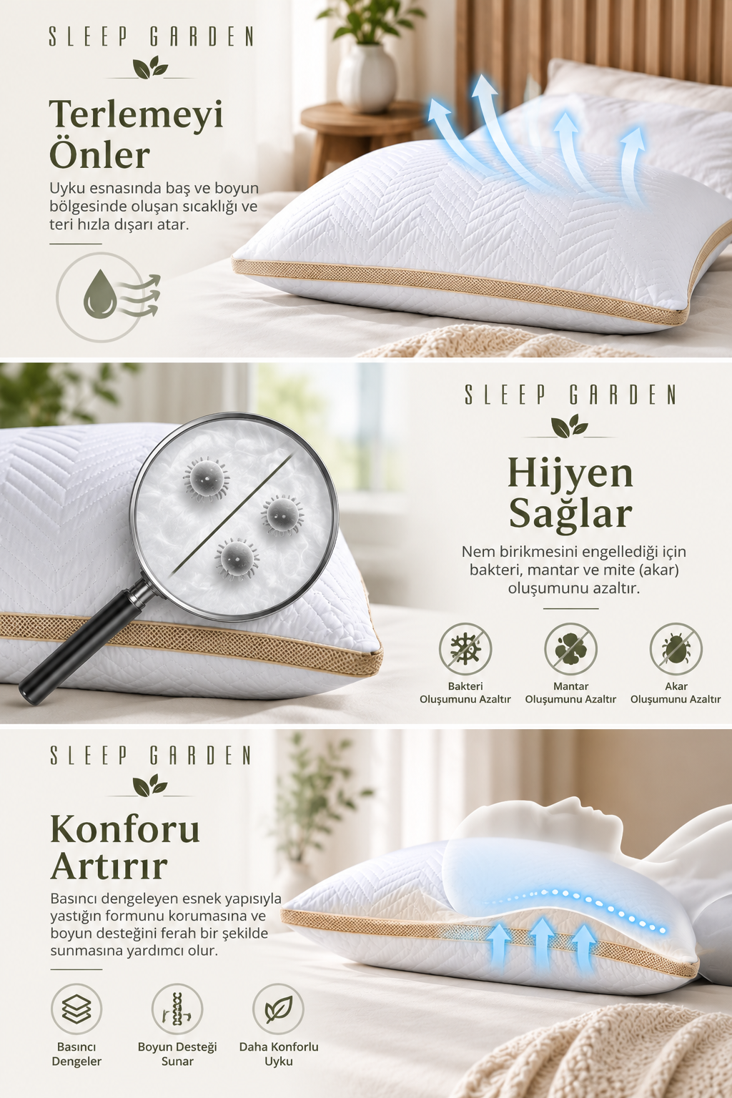 Sleep Garden Klimalı Kapitoneli Antialerjik Yastık 50x70 cm 800 GrSleep Garden