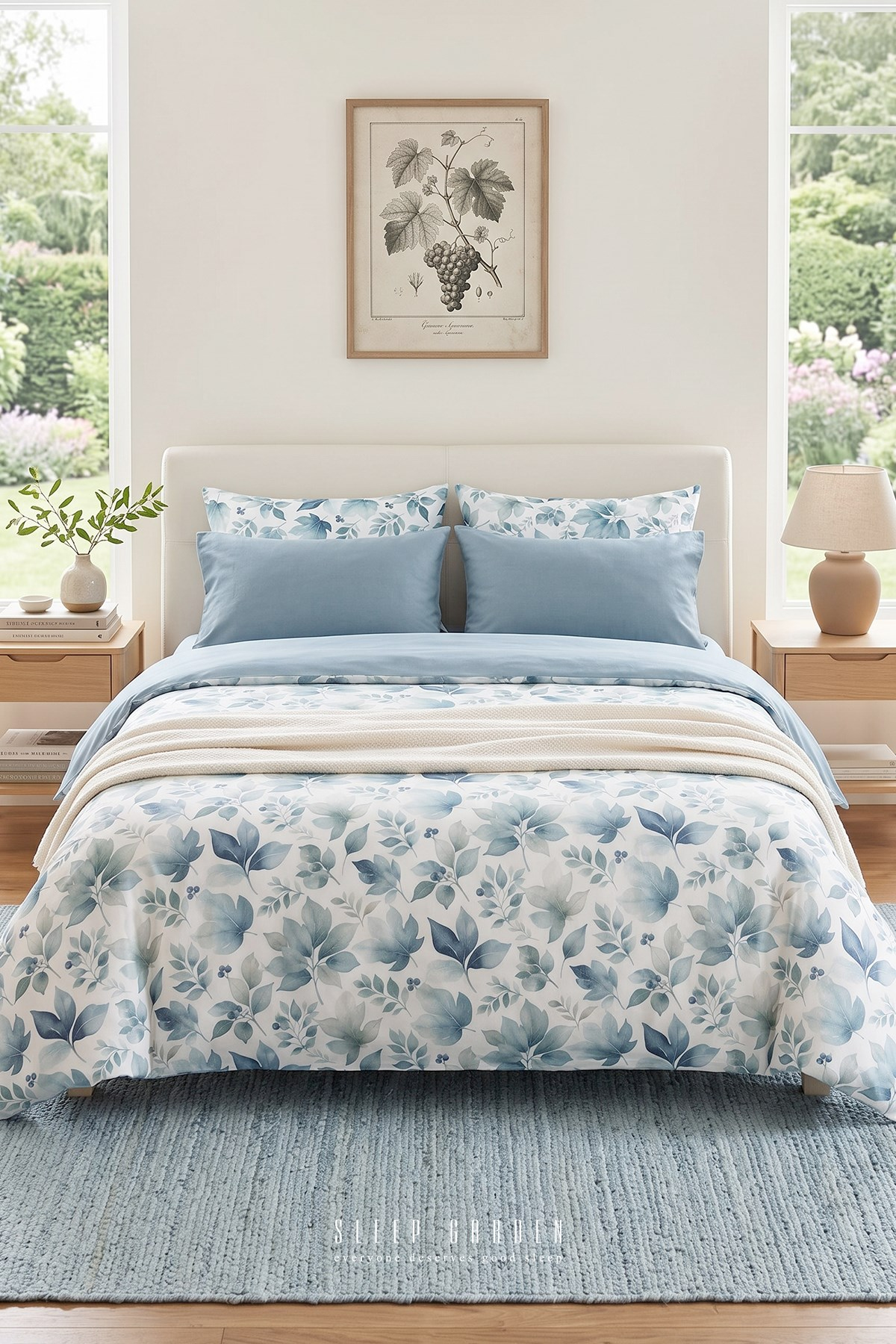 Sleep Garden Mavlira Yeşil Yaprak Desenli Pamuklu Nevresim TakımıSleep Garden