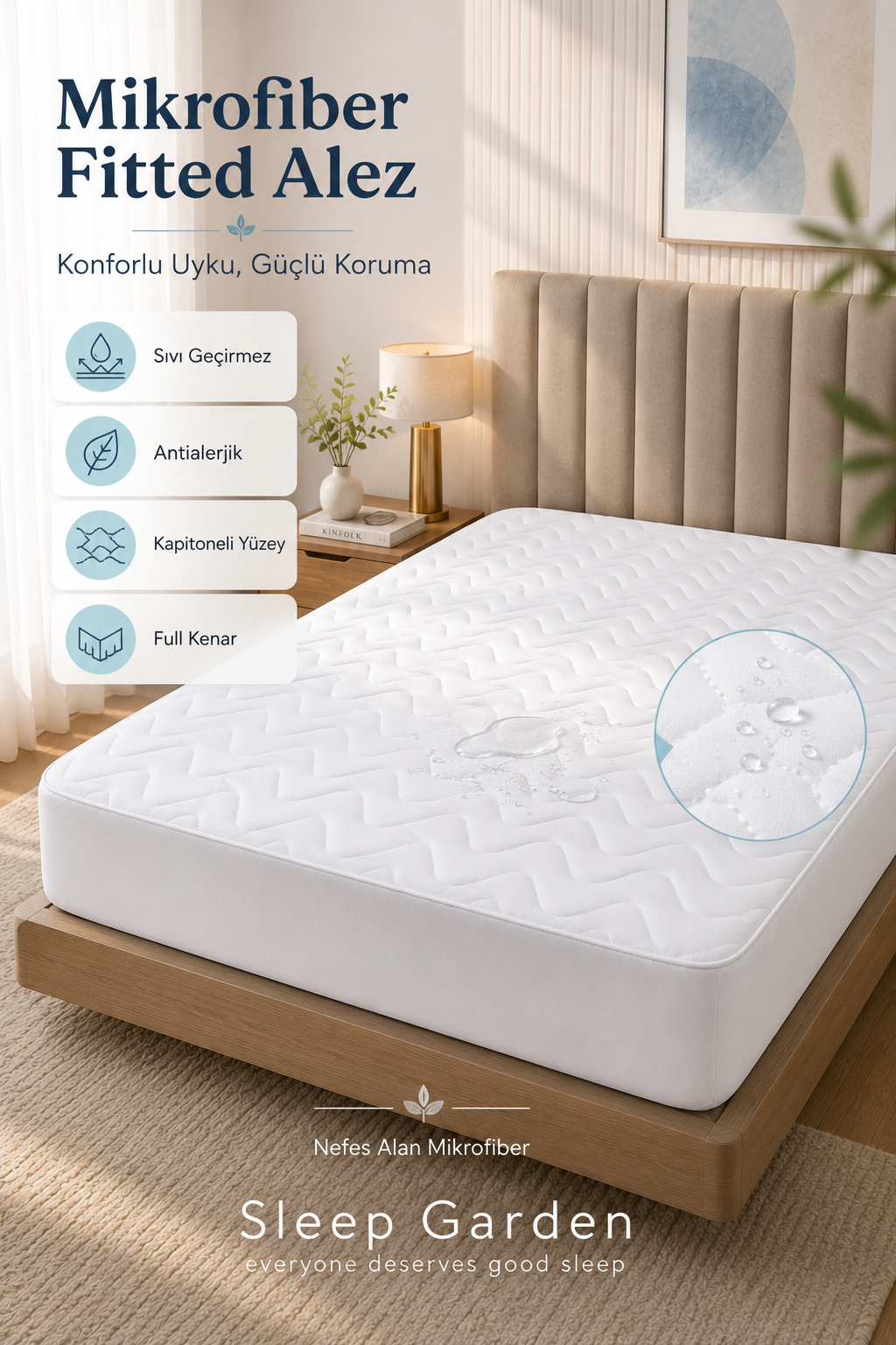 Sleep Garden Mikrofiber Antialerjik Kapitoneli Full Kenar Sıvı Geçirmez AlezSleep Garden Mikrofiber Antialerjik Kapitoneli Full Kenar Sıvı Geçirmez AlezSleep Garden