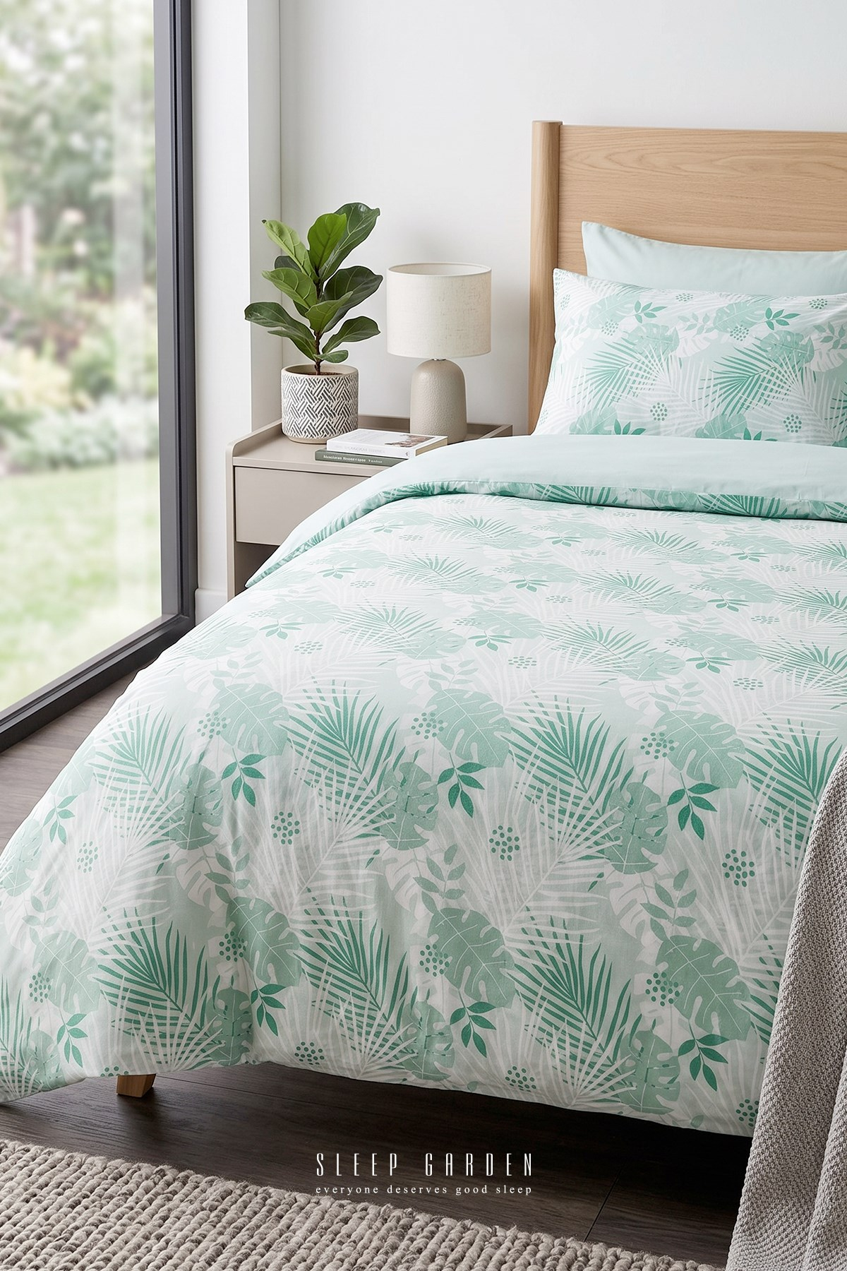 Sleep Garden Palvena Yeşil Yaprak Desenli Pamuklu Nevresim TakımıSleep Garden