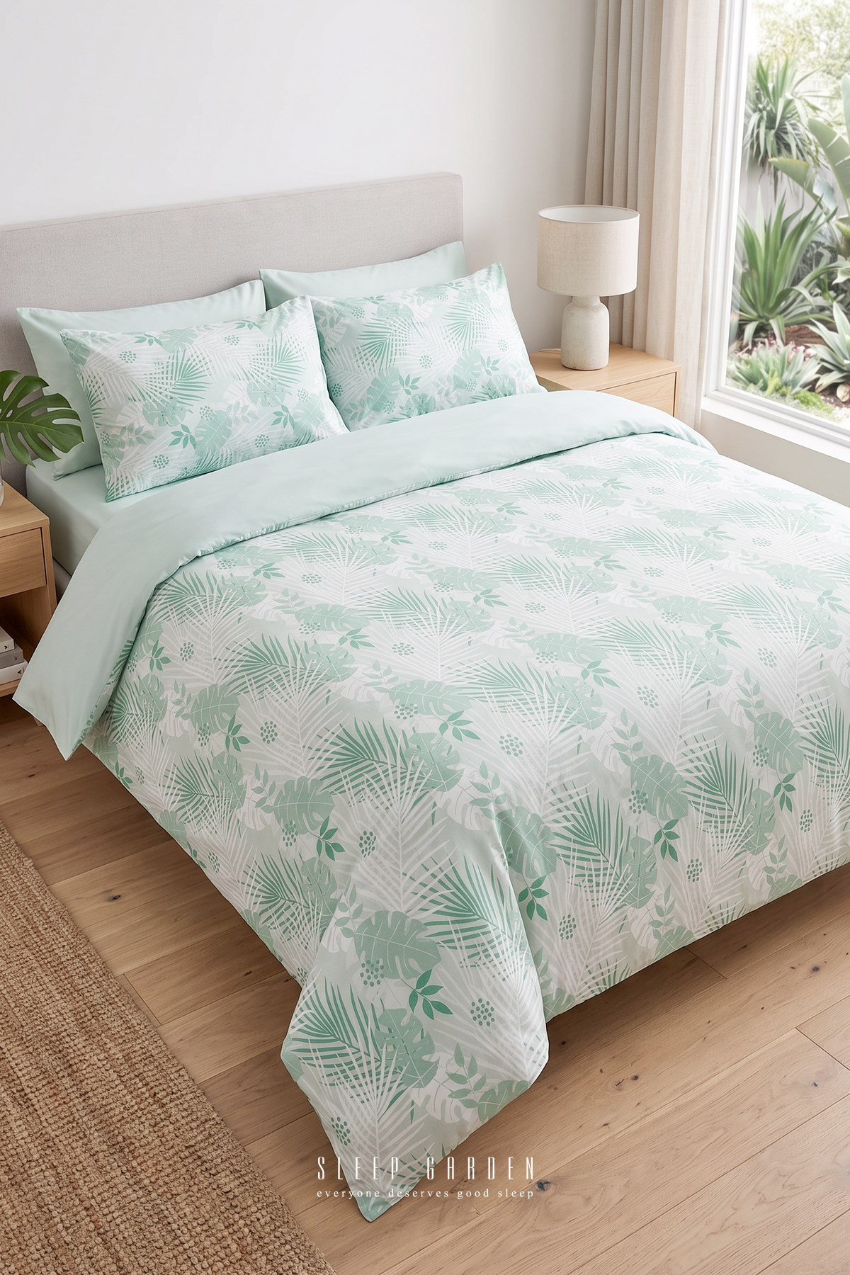 Sleep Garden Palvena Yeşil Yaprak Desenli Pamuklu Nevresim TakımıSleep Garden