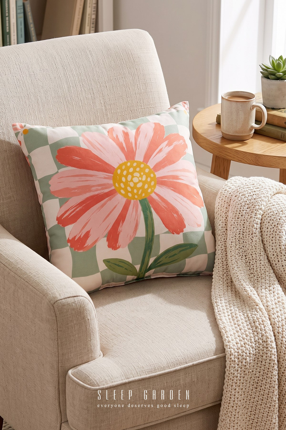 Sleep Garden Papatya Tasarım Dekoratif Kırlent Kılıfı | Modern Ev Dekoru 43x43Sleep Garden