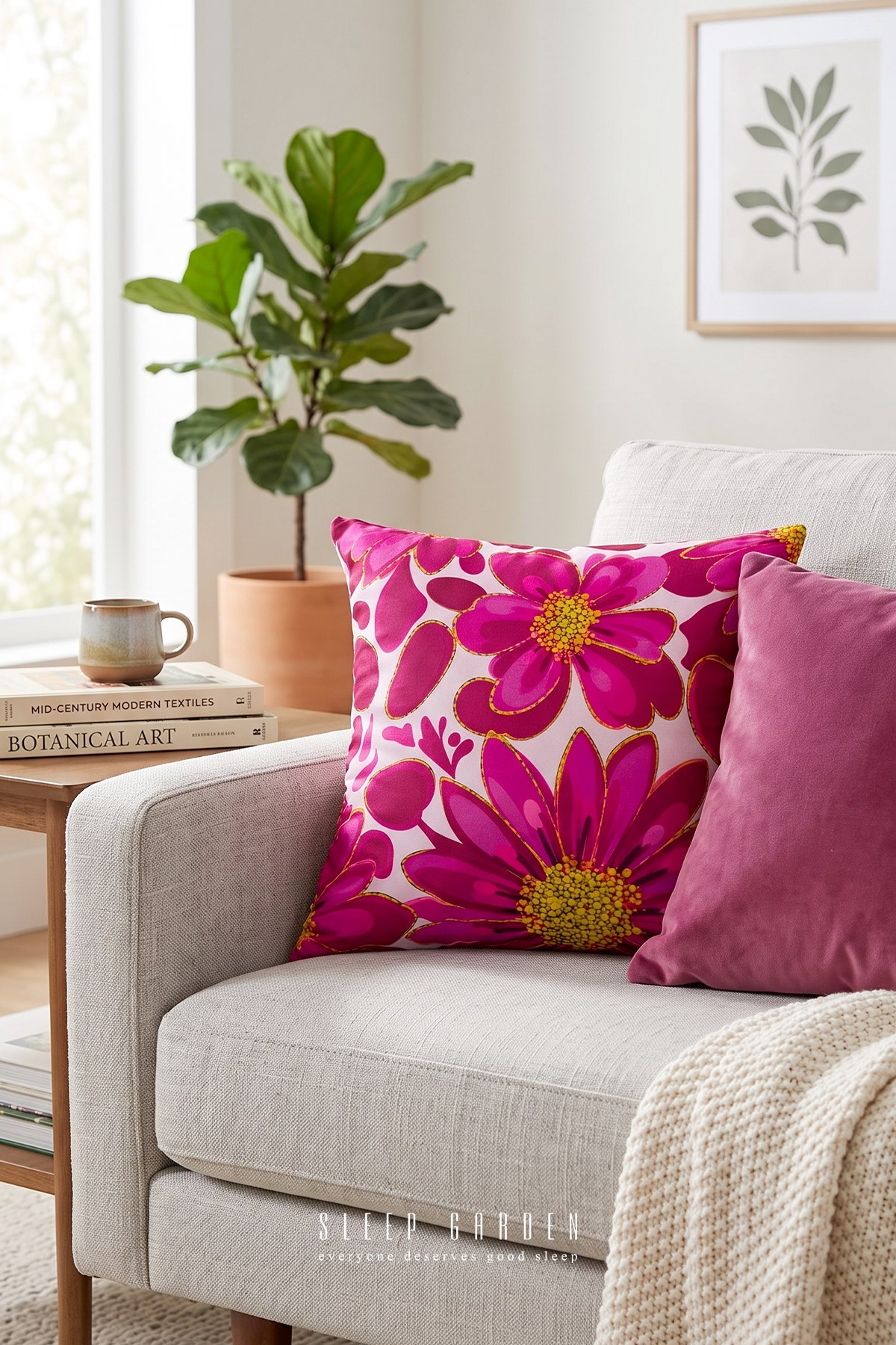 Sleep Garden Pembe Çiçekli Tasarım Dekoratif Kırlent Kılıfı | Modern Ev Dekoru 43x43Sleep Garden