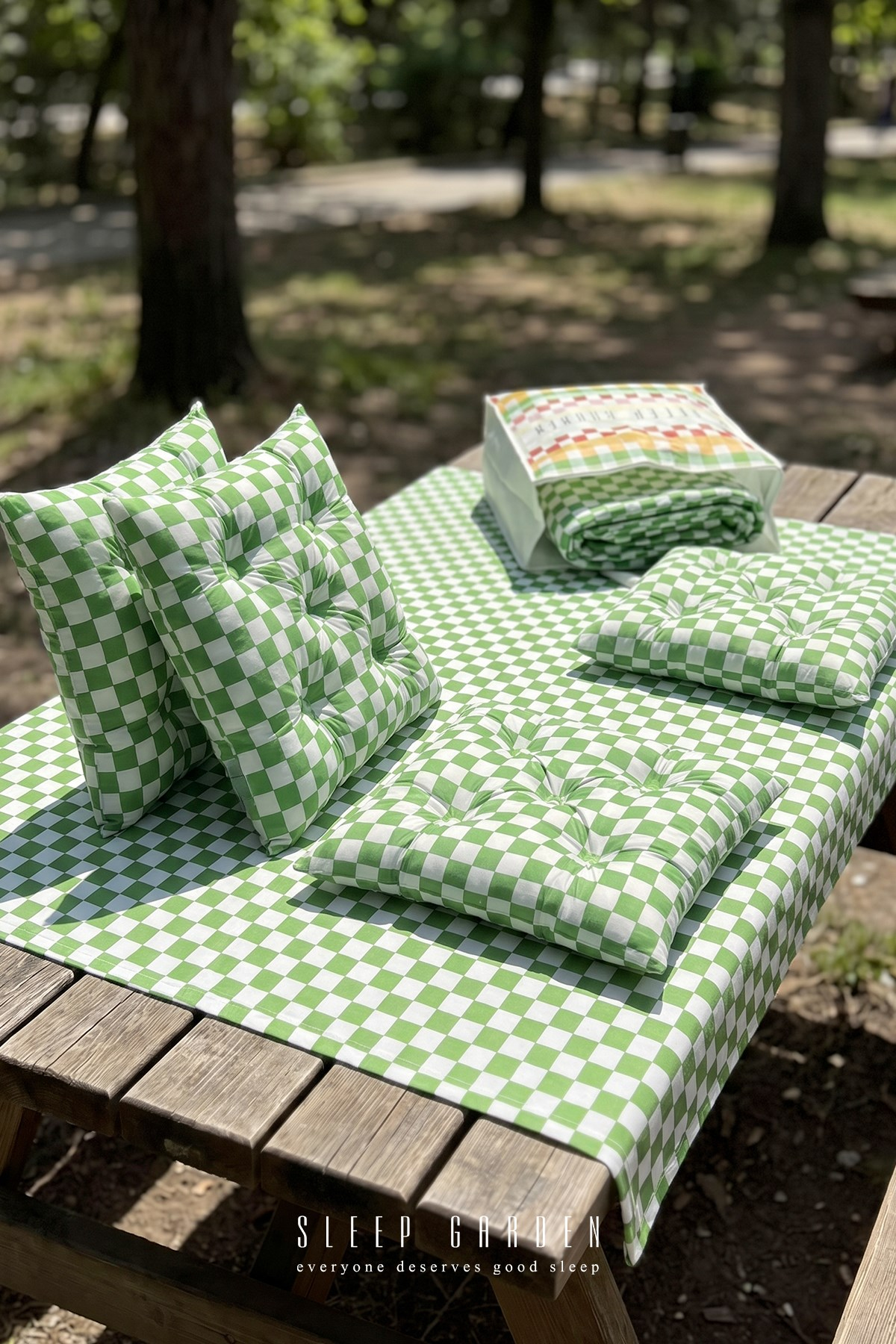 Sleep Garden Pötikare Piknik Örtüsü 170*170 4 Adet Yeşil Piknik Minderi 45x45 cm Taşıma Çantası Piknik SetiSleep Garden