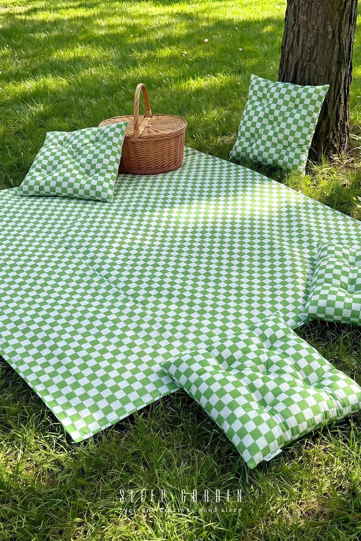 Sleep Garden Pötikare Piknik Örtüsü 170*170 4 Adet Yeşil Piknik Minderi 45x45 cm Taşıma Çantası Piknik SetiSleep Garden