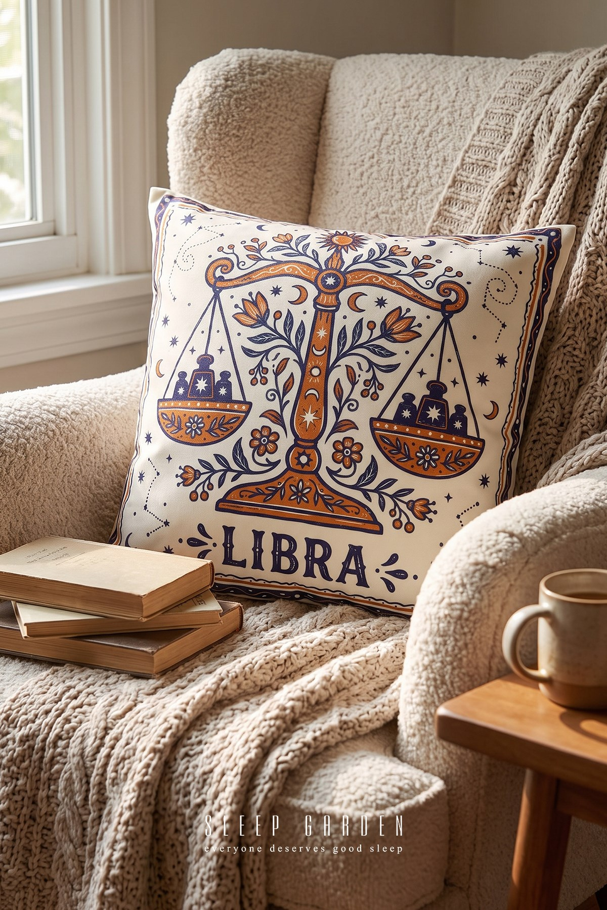 Sleep Garden Terazi/Libra Burç Tasarım Modern Dekoratif Kırlent Kılıfı 43x43Sleep Garden