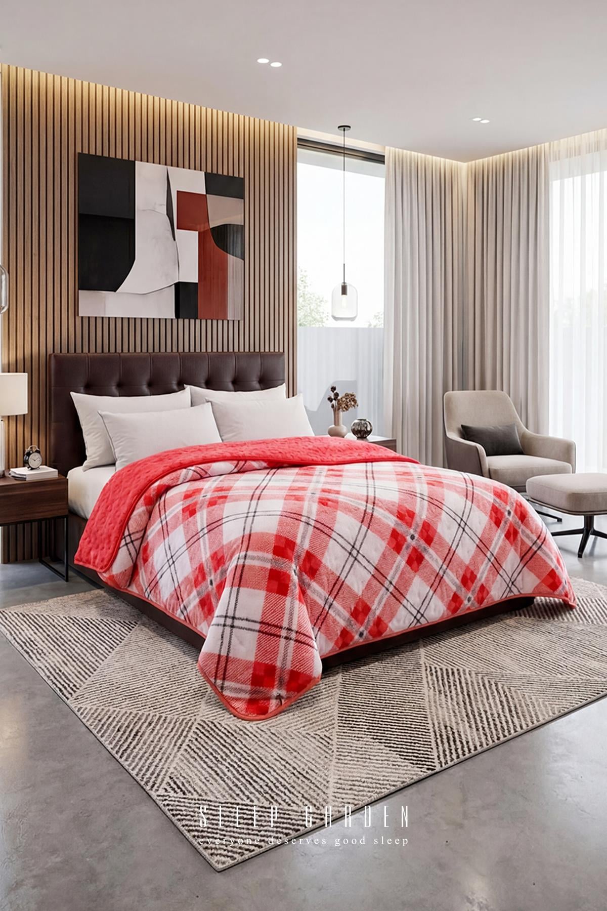 Sleep Garden Yatak Örtüsü/Battaniye Kırmızı Kareli Peluş Çift Taraflı Sleep Garden Yatak Örtüsü/Battaniye Kırmızı Kareli Peluş Çift TaraflıSleep Garden