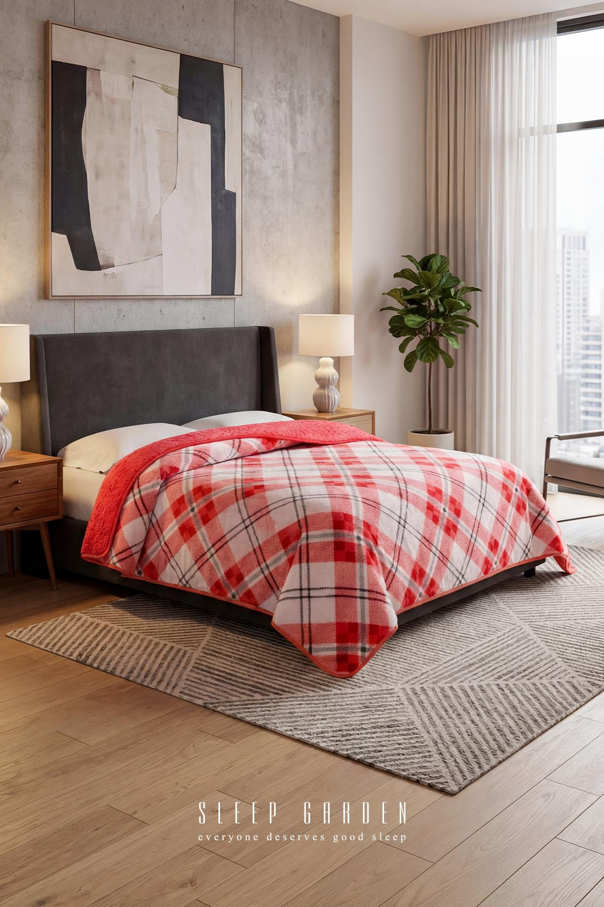 Sleep Garden Yatak Örtüsü/Battaniye Kırmızı Kareli Peluş Çift Taraflı Sleep Garden Yatak Örtüsü/Battaniye Kırmızı Kareli Peluş Çift TaraflıSleep Garden