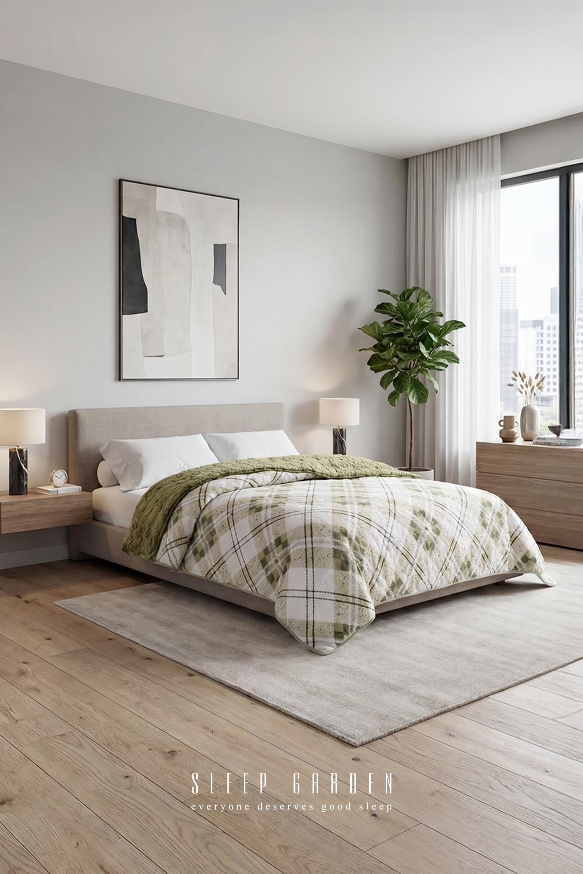 Sleep Garden Yatak Örtüsü/Battaniye Yeşil Çizgili Peluş Çift Taraflı Sleep Garden Yatak Örtüsü/Battaniye Yeşil Çizgili Peluş Çift TaraflıSleep Garden