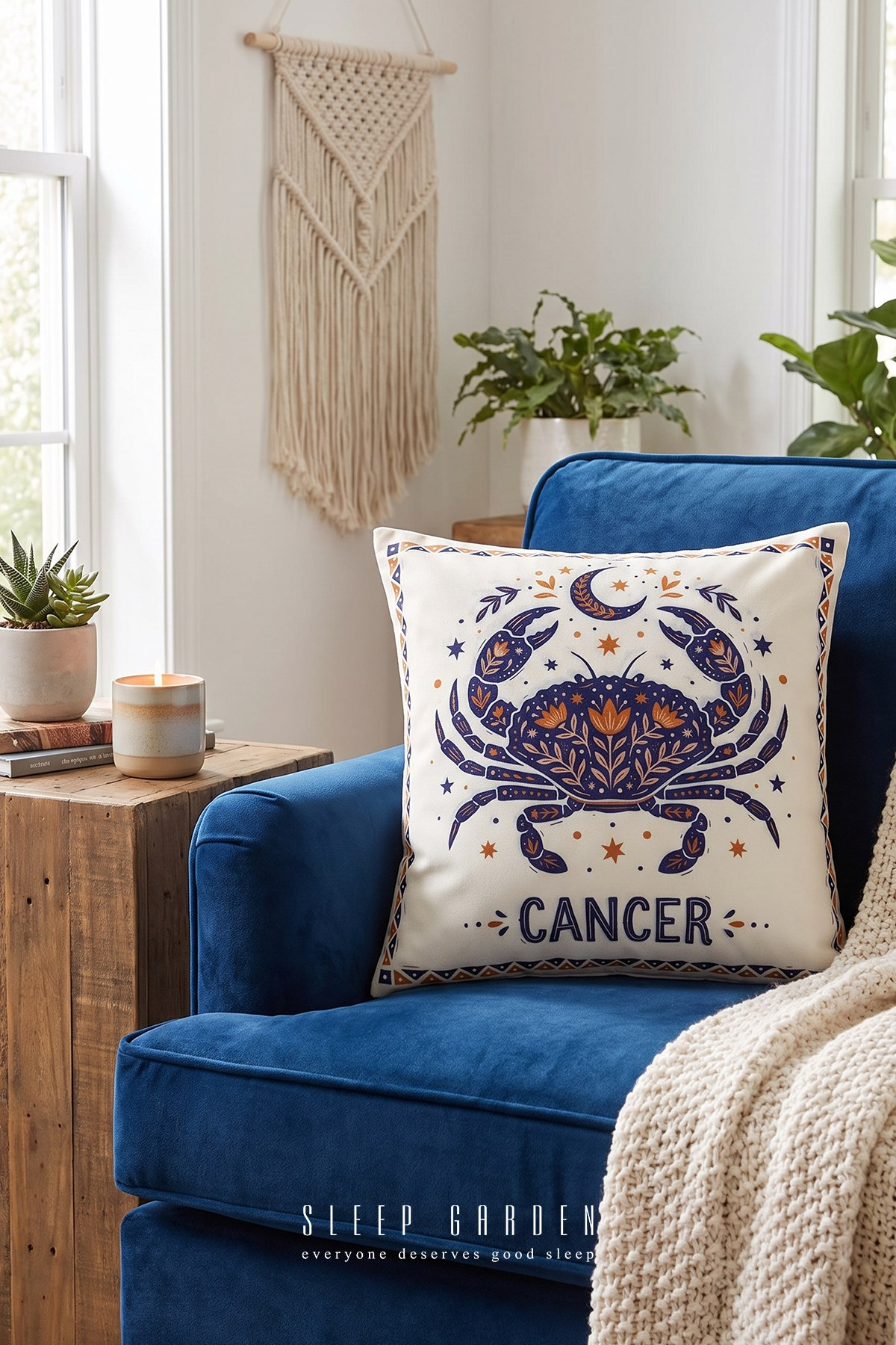 Sleep Garden Yengeç/Cancer Burç Tasarım Modern Dekoratif Kırlent Kılıfı 43x43Sleep Garden
