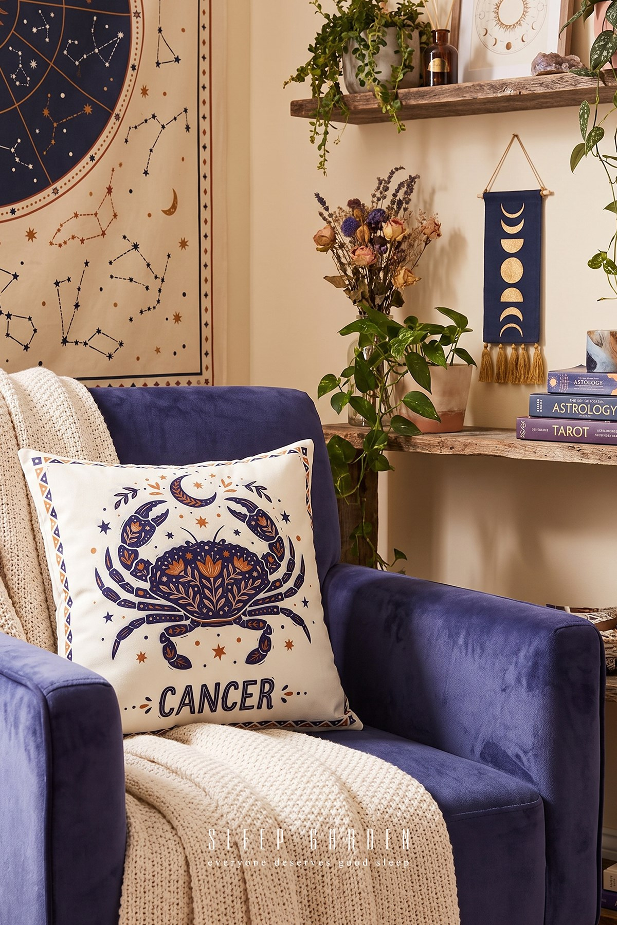 Sleep Garden Yengeç/Cancer Burç Tasarım Modern Dekoratif Kırlent Kılıfı 43x43Sleep Garden