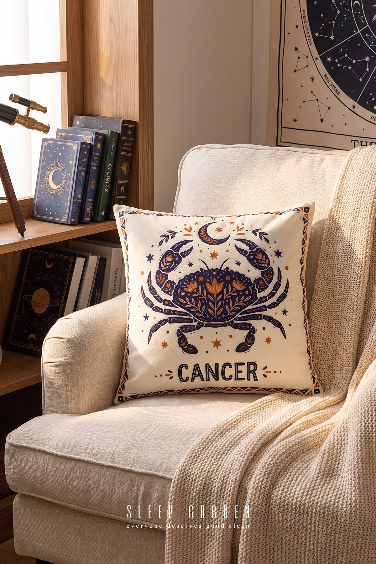 Sleep Garden Yengeç/Cancer Burç Tasarım Modern Dekoratif Kırlent Kılıfı 43x43Sleep Garden