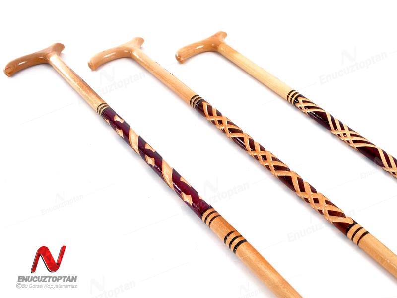 Ahşap Baston - Desenli ve Vernikli Baston 90cm  | ID4596