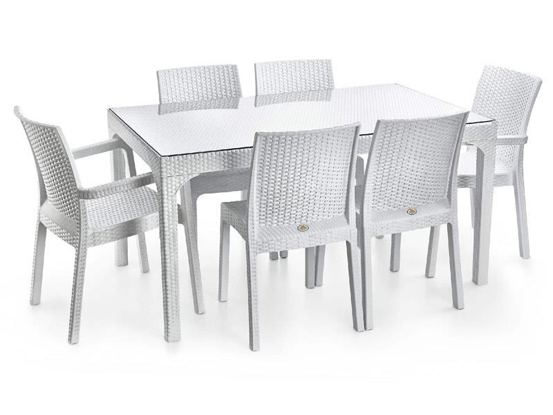 Holiday HM725 Rattan Camlı 80x140 Masa + 4 Adet HK710 Deluxe (Kolsuz)  2 Adet HK700 Markiz Koltuk (Kollu)| ID2816