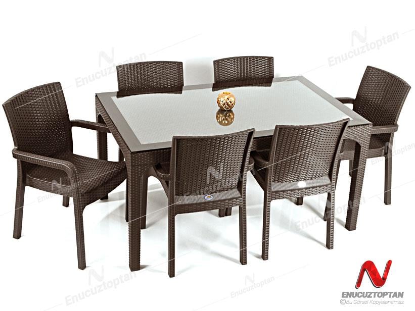 Holiday Pegasus Set HM730 Rattan Camlı 90x150 Masa + 6 Adet HK700 Markiz Koltuk | ID2819