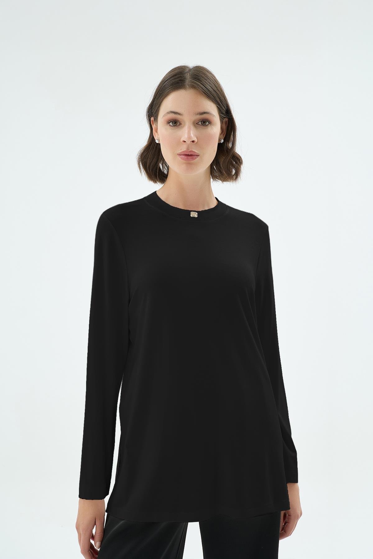 Celina Yandan Yirtmaçli Uzun Kol Body Siyah