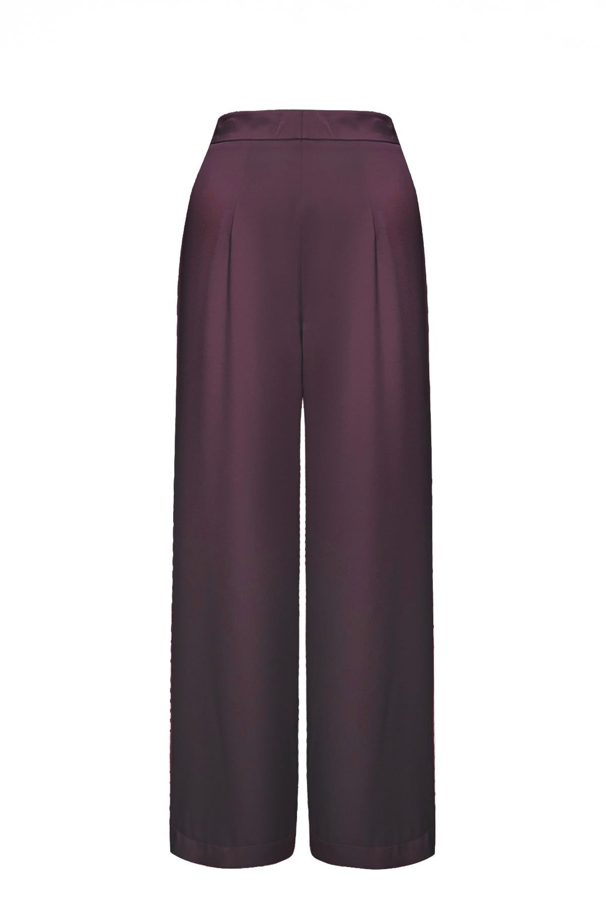 Cristalle Yüksek Bel Pileli Havuç Pantolon Mürdüm