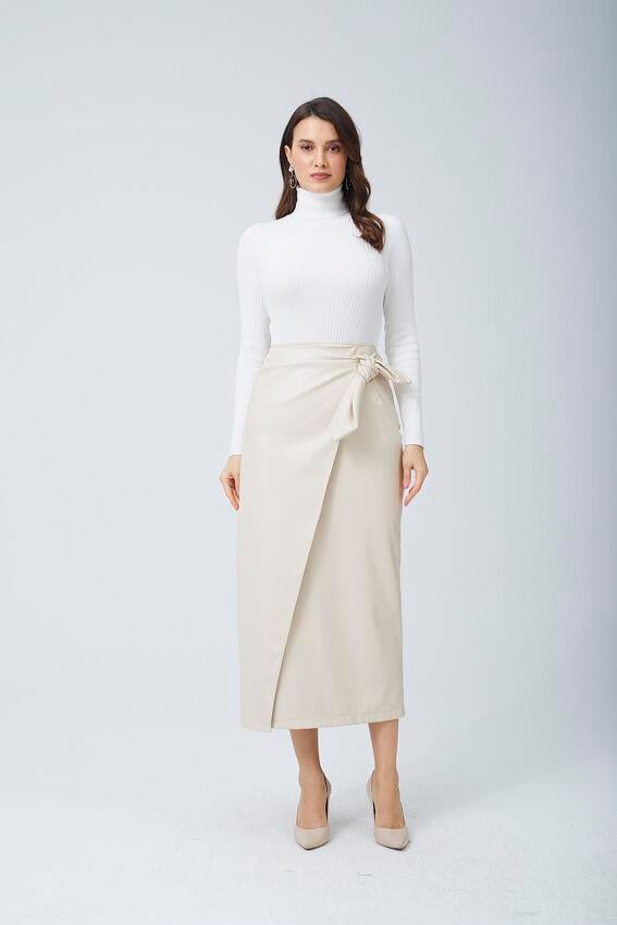 Fiyonk Deri Etek Ekru