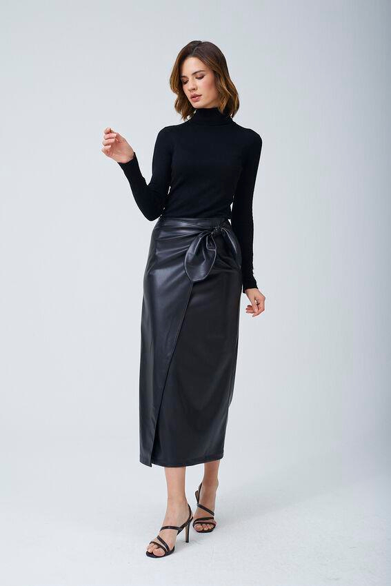 Fiyonk Deri Etek Siyah