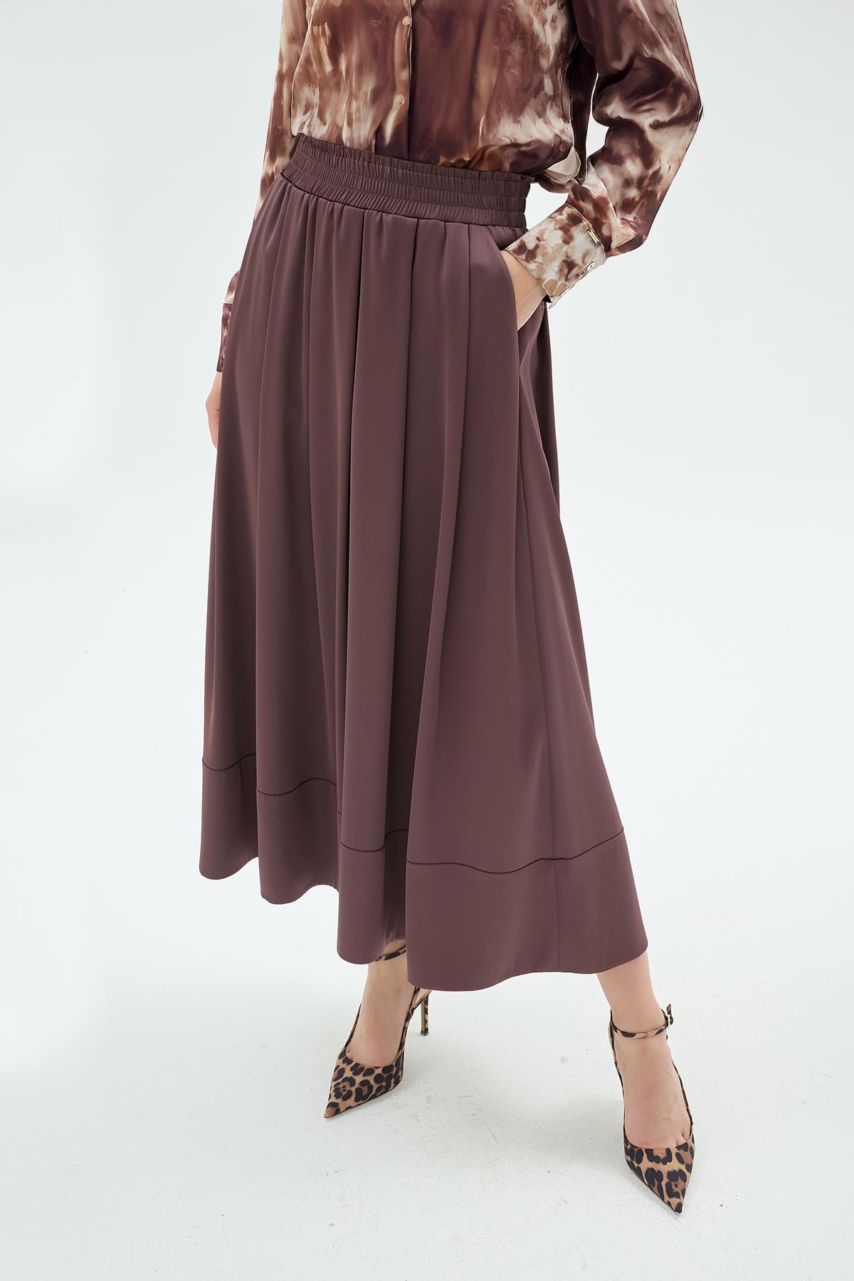 Gigi Beli Lastikli Etek Kahve