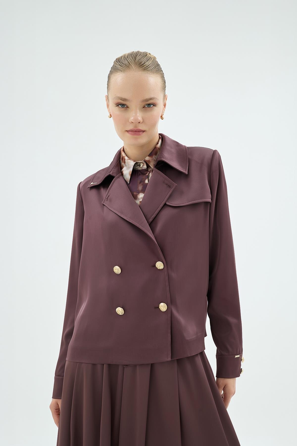 Gigi Düğme Detaylı Kurvaze Ceket Kahve