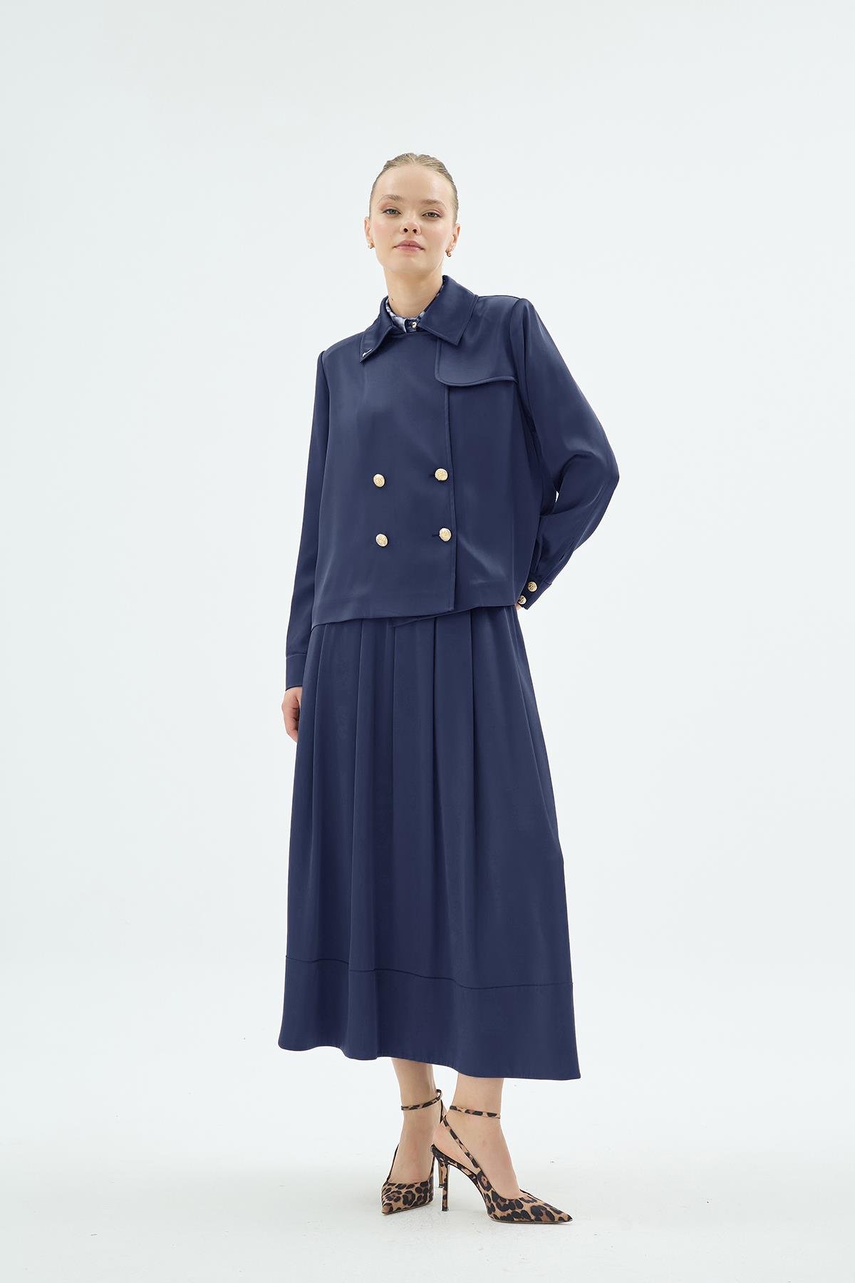 Gigi Düğme Detaylı Kurvaze Ceket Lacivert