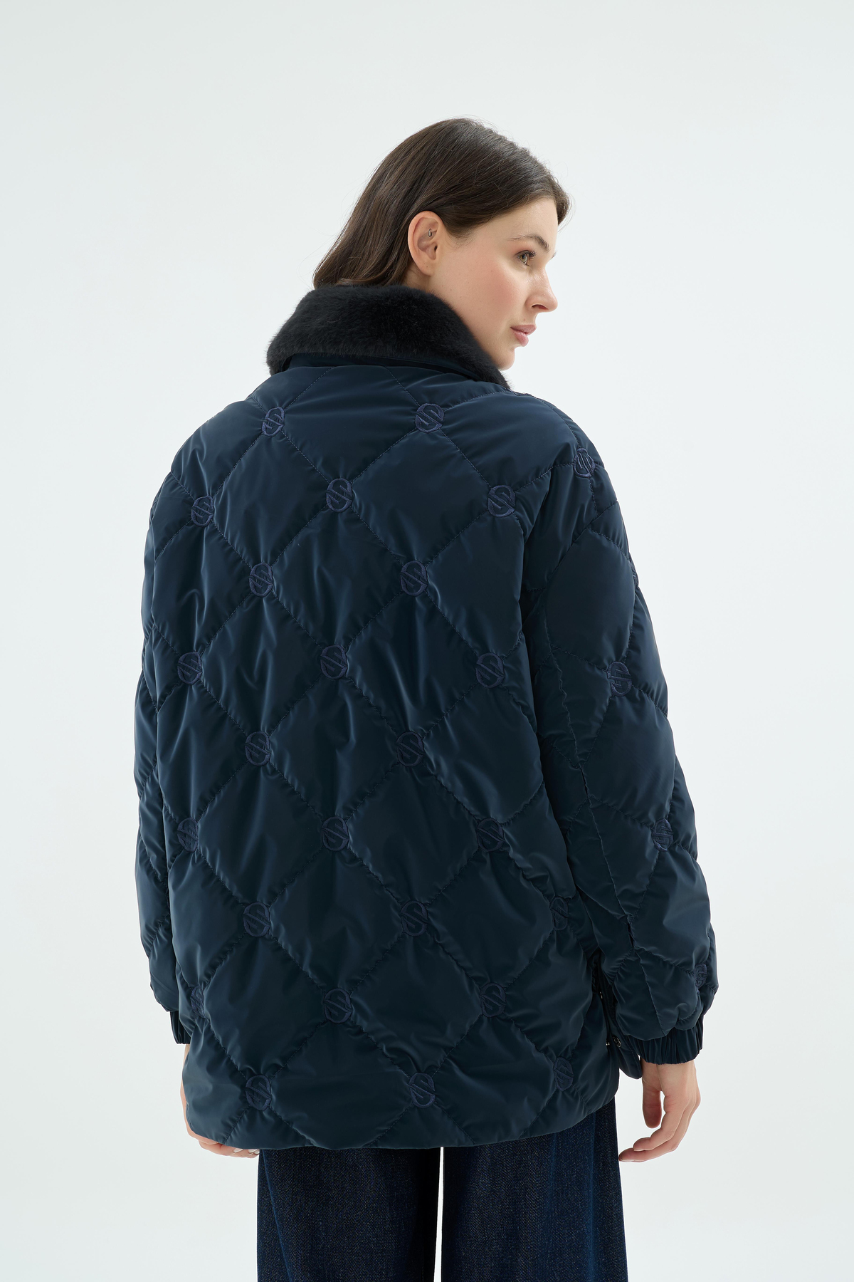 Helsa Fonksiyonel Kürk Yakalı Monogramli Mont Lacivert