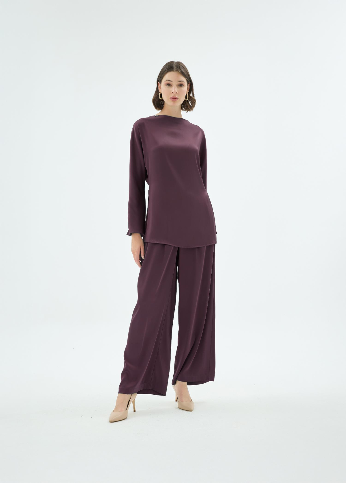 Lisa Yandan Yirtmaçli Uzun Kol Bluz Bordo