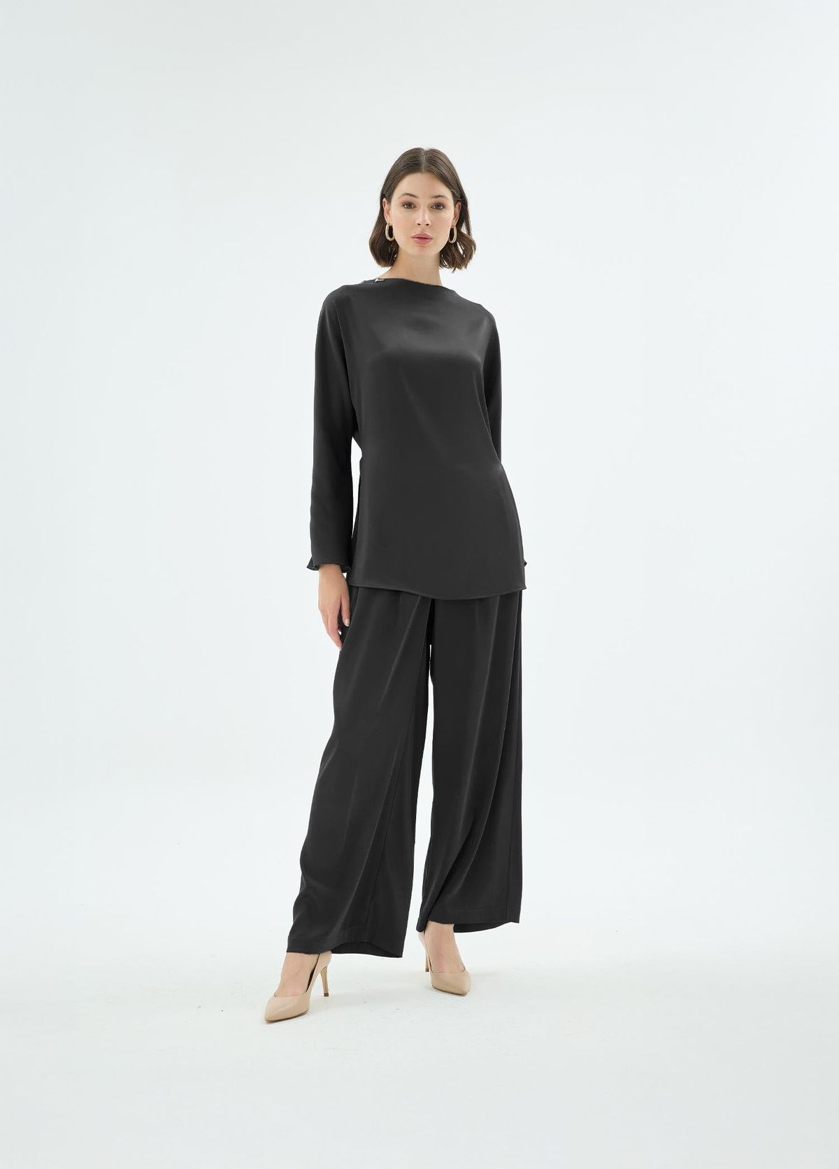 Lisa Yandan Yirtmaçli Uzun Kol Bluz Siyah