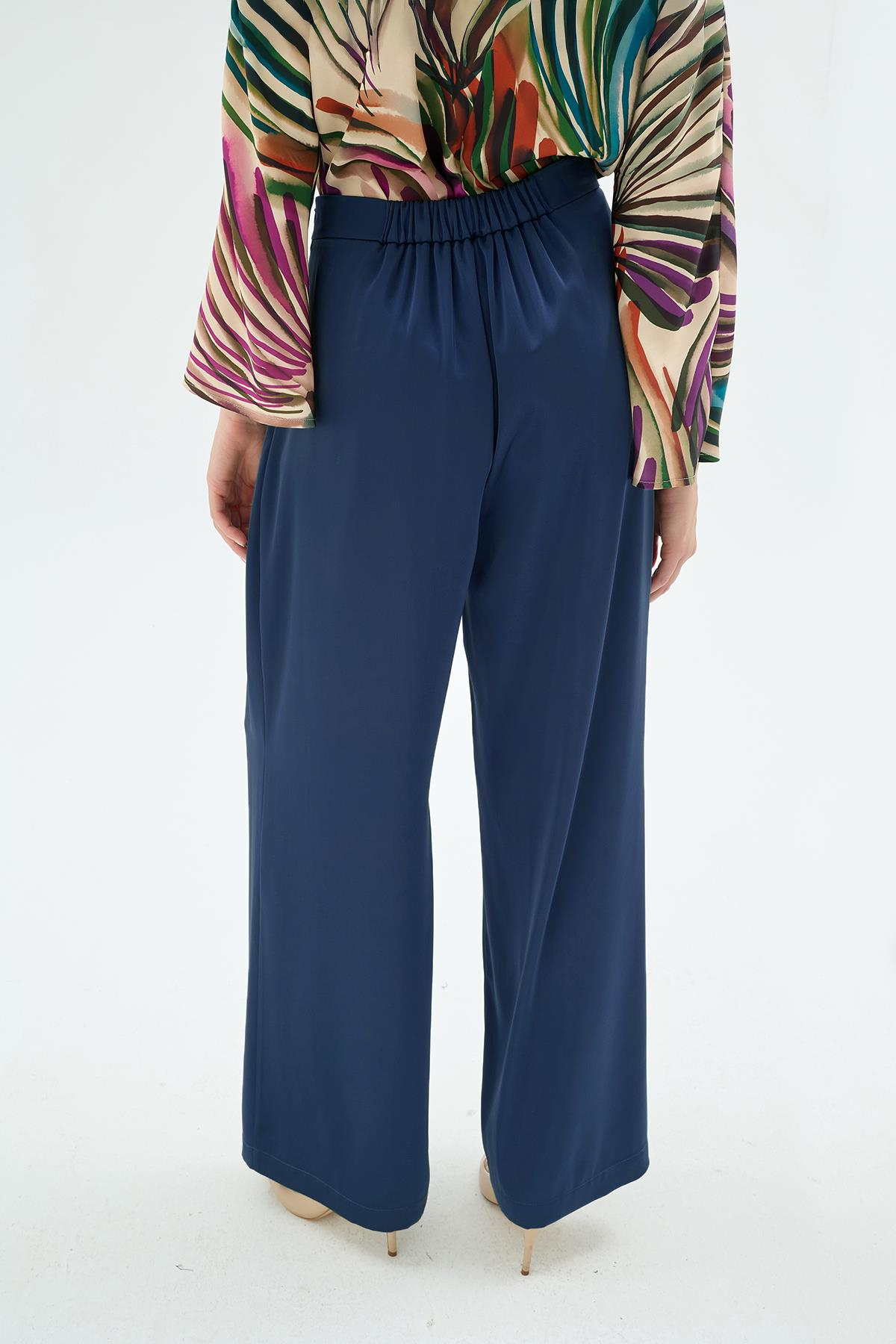 Lisa Yüksek Bel Bol Paça Pantolon Lacivert