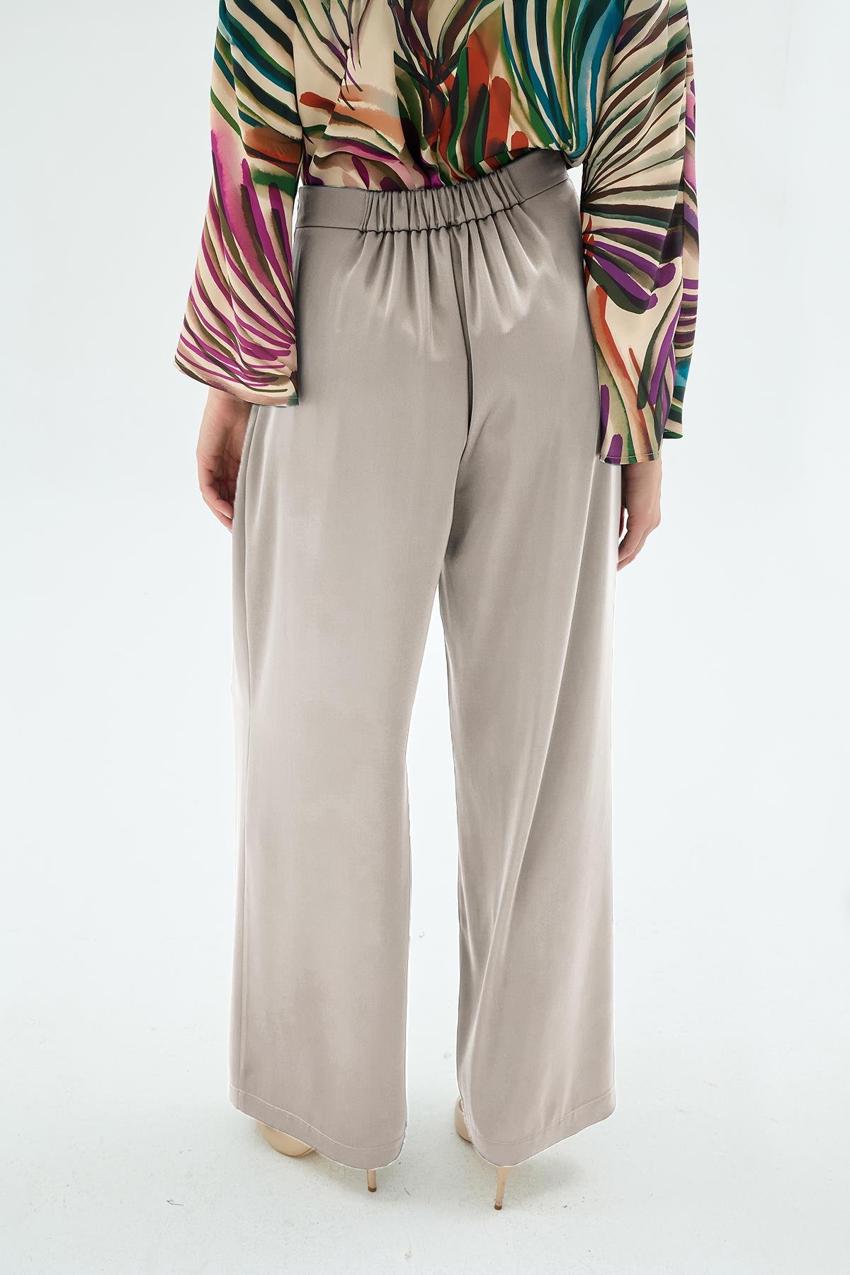 Lisa Yüksek Bel Bol Paça Pantolon Taş