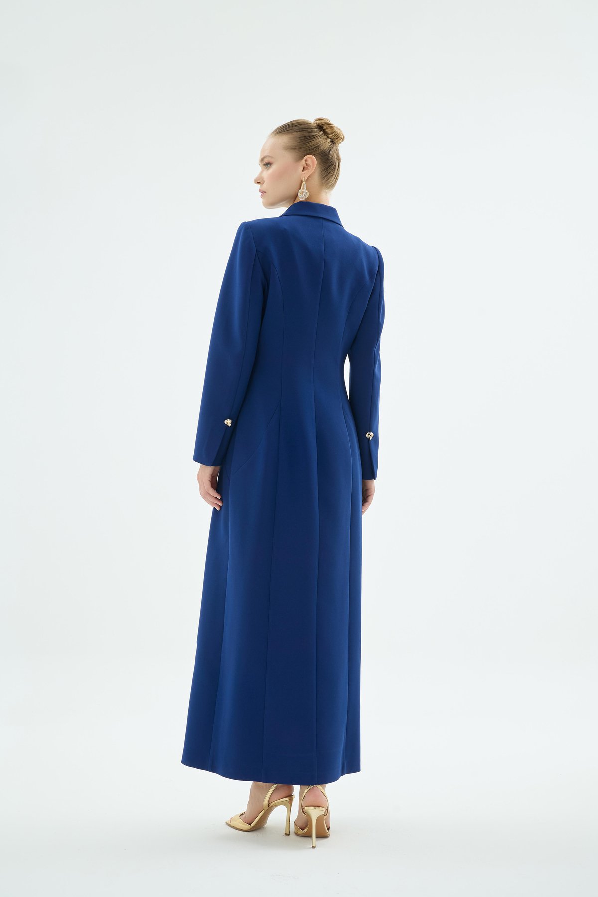 Marin Dore Düğmeli Ceket Yaka Elbise Lacivert