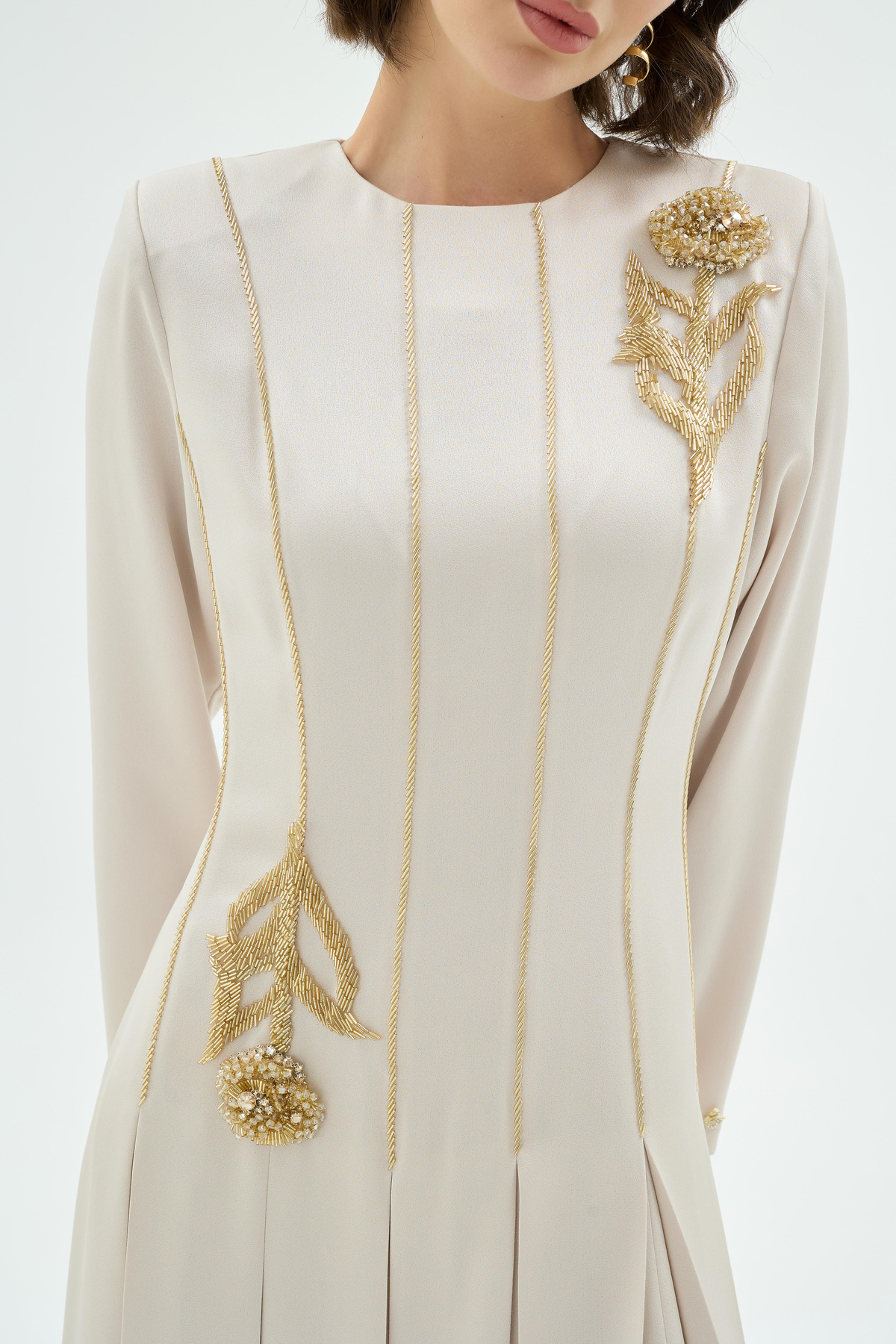 Mia Gül Motifli Taş İşleme Elbise Taş