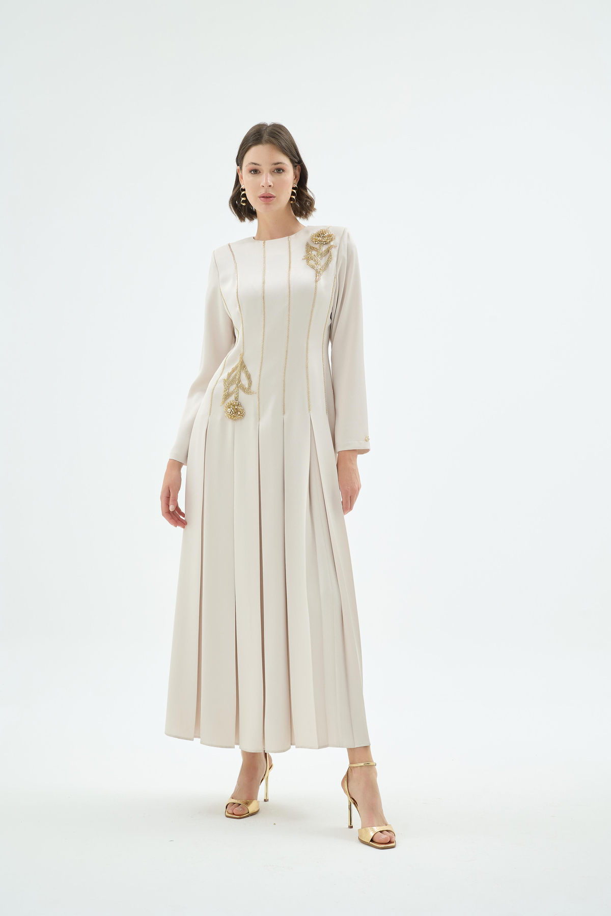 Mia Gül Motifli Taş İşleme Elbise Taş