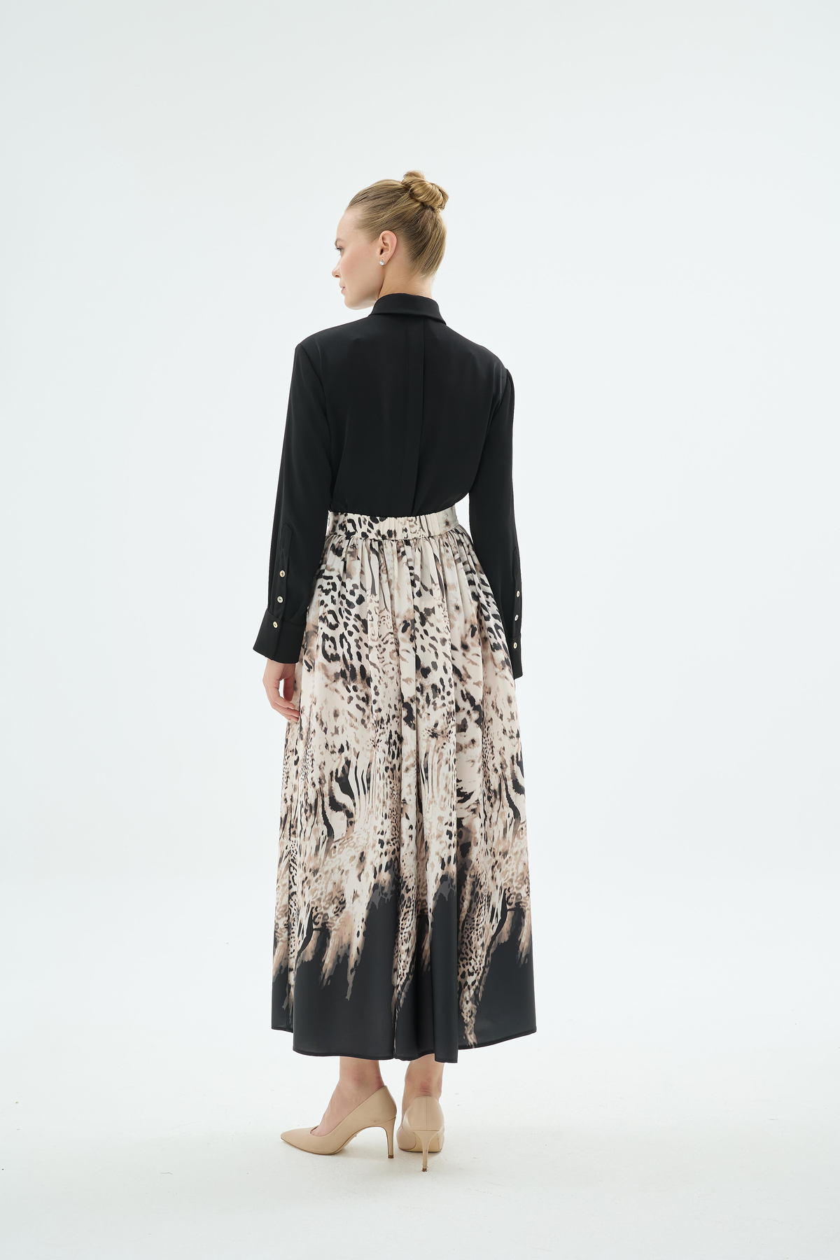 Monika Leopar Desenli Şifon Etek Taş