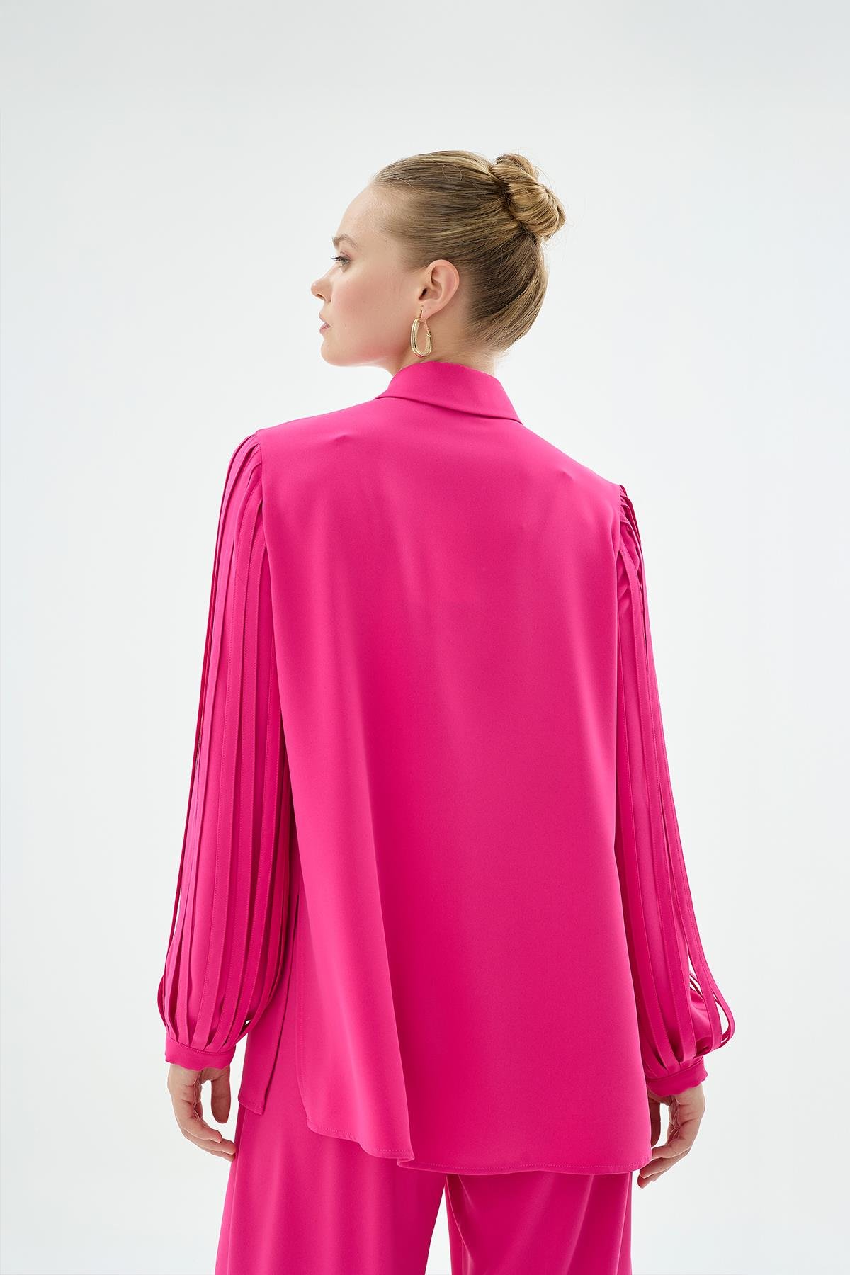 Nicole Şerit Kol Detaylı Gömlek Fuşya