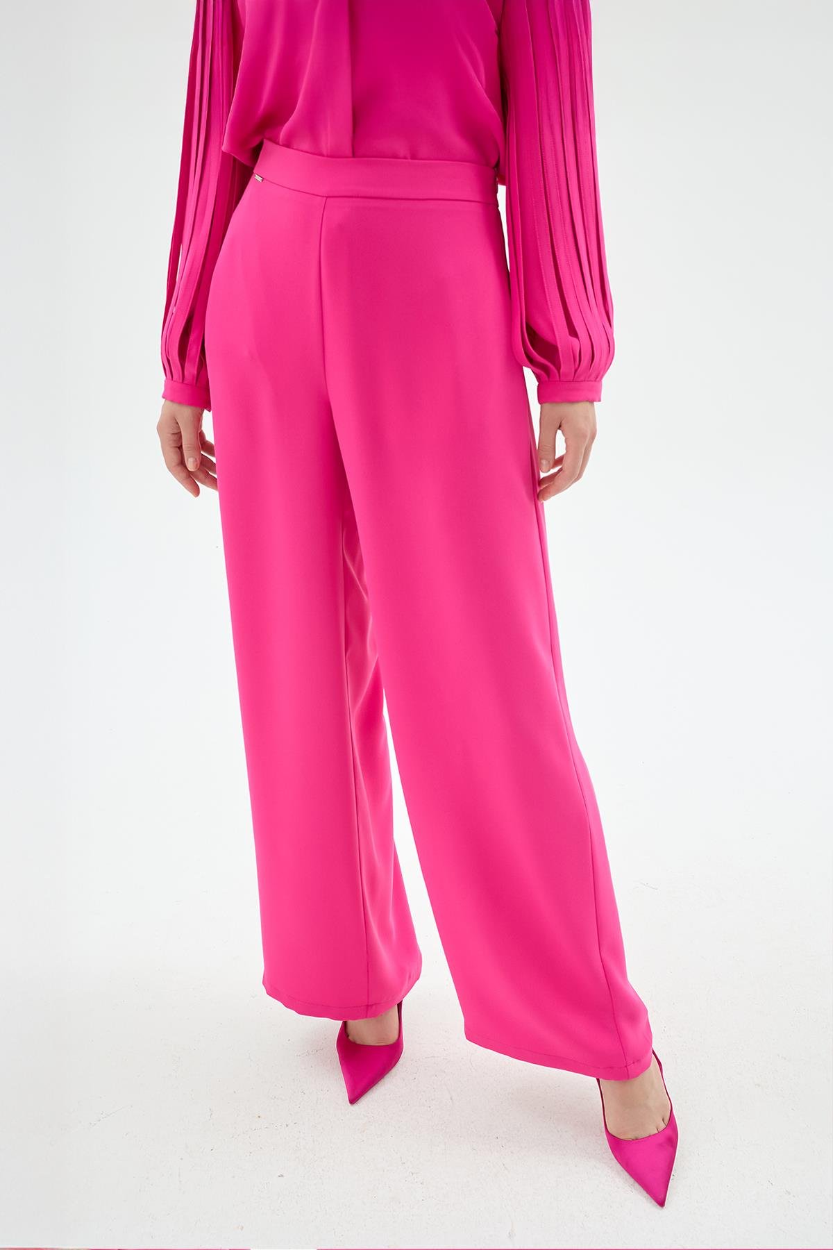 Nicole Yüksek Bel DÜz Paça Pantolon Fuşya