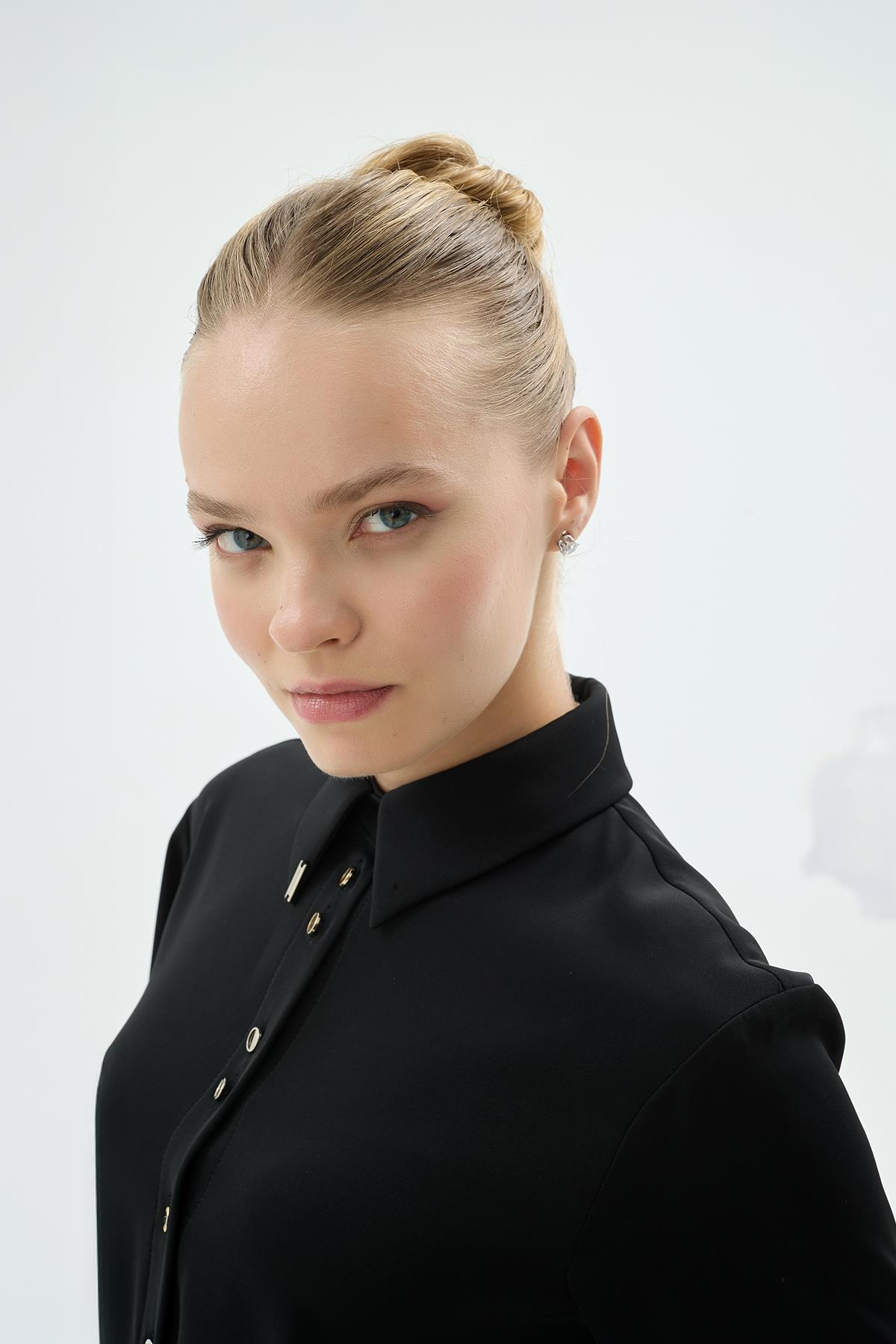 Niki Düğme Detaylı Gömlek Siyah