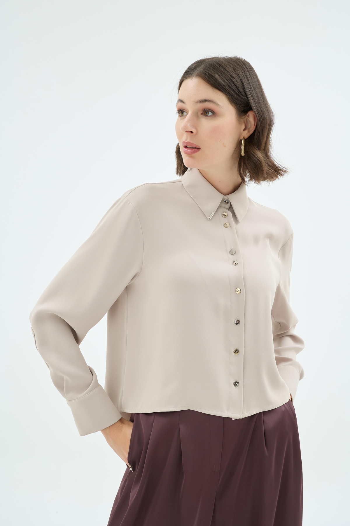 Niki Düğme Detaylı Gömlek Taş