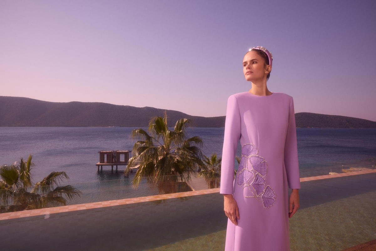 Peony Nakişli Elbise Lila