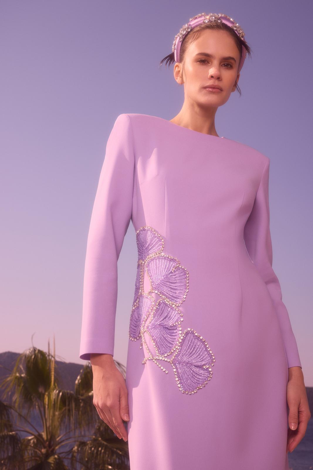 Peony Nakişli Elbise Lila