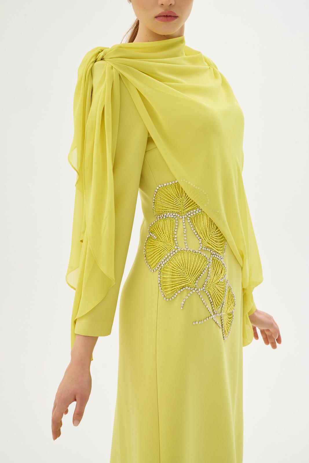 Peony Nakişli Elbise Mimoza