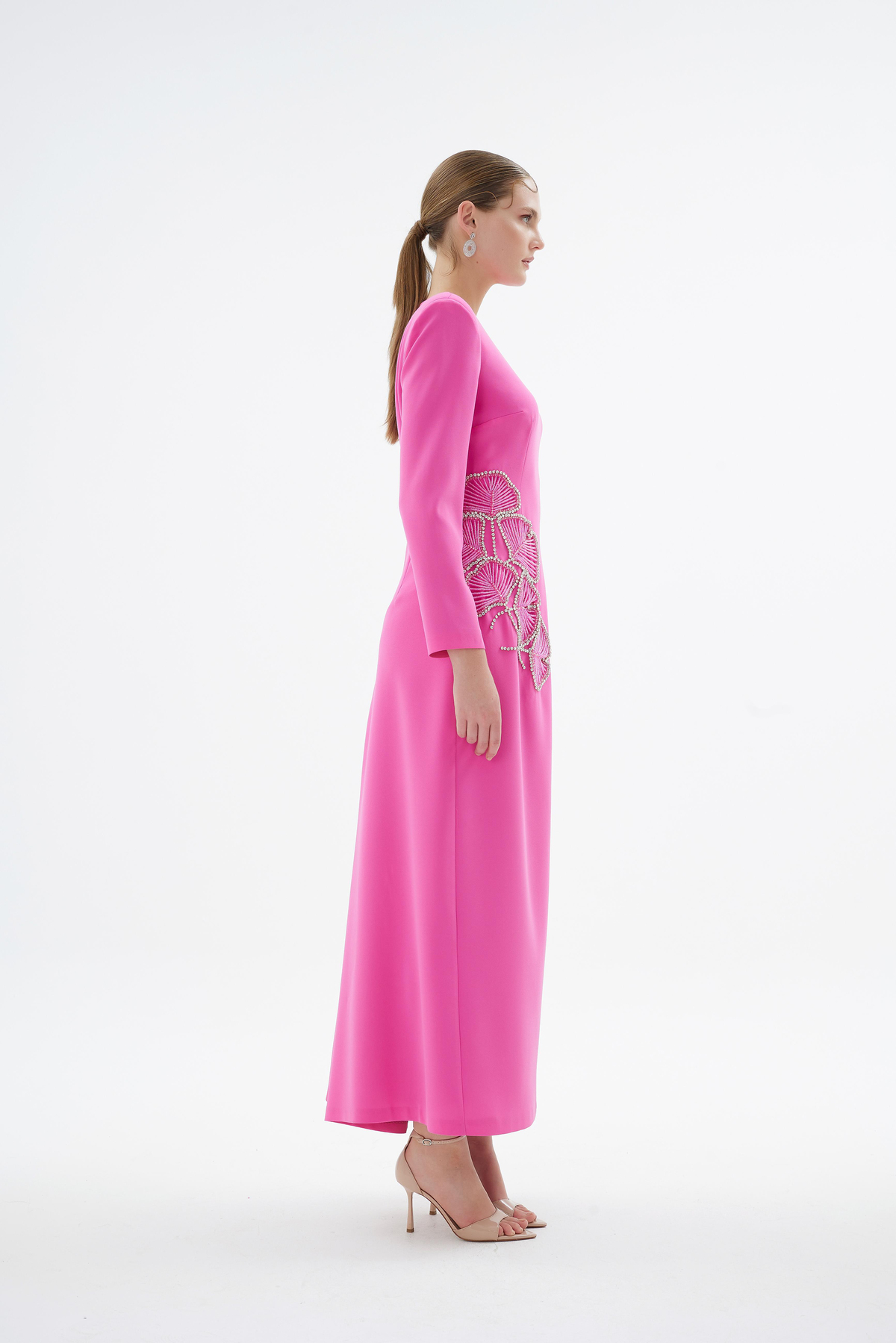 Peony Nakişli Elbise Pembe