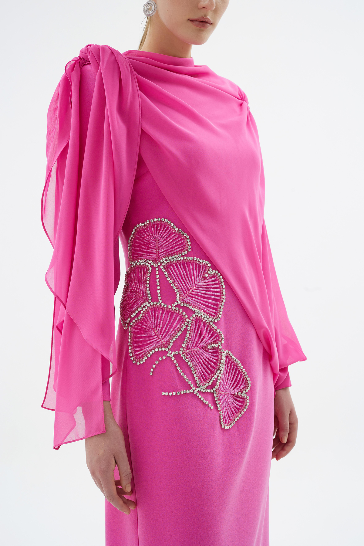 Peony Nakişli Elbise Pembe