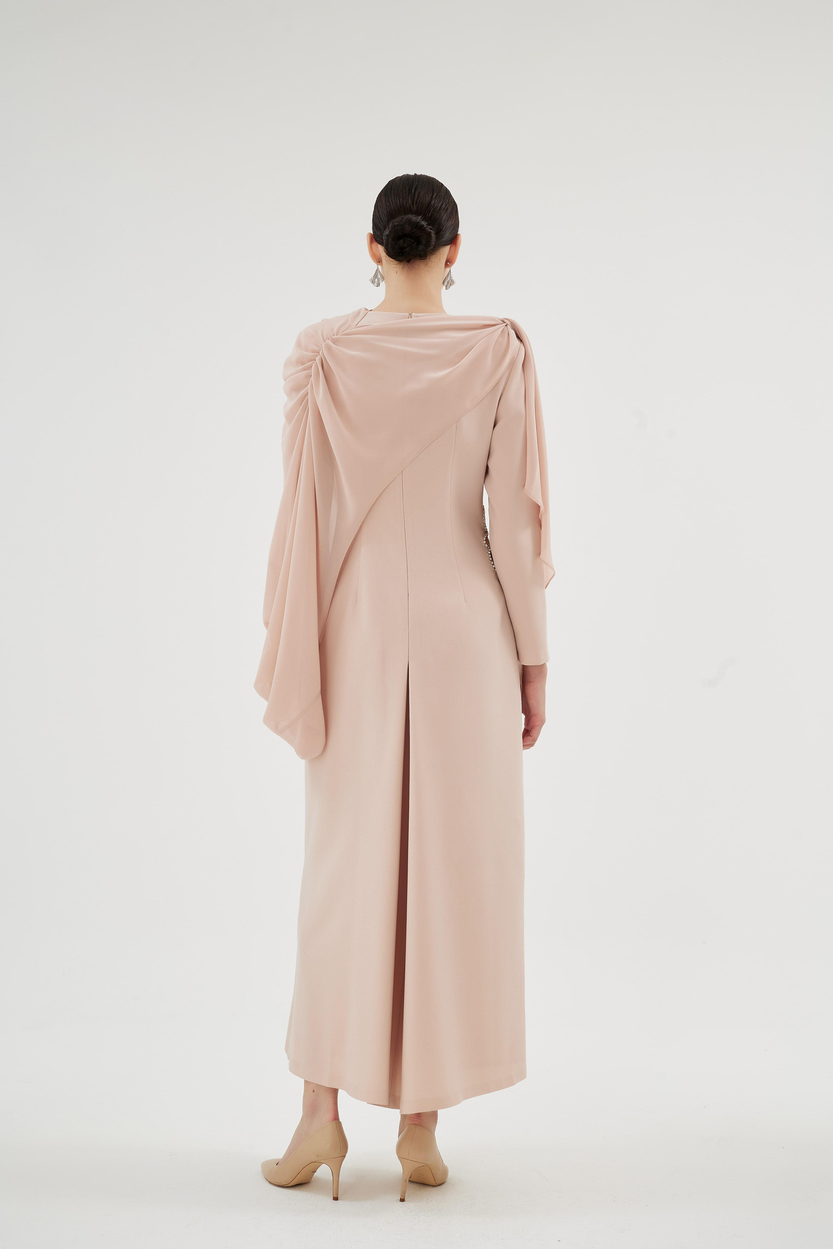 Peony Nakişli Elbise Somon