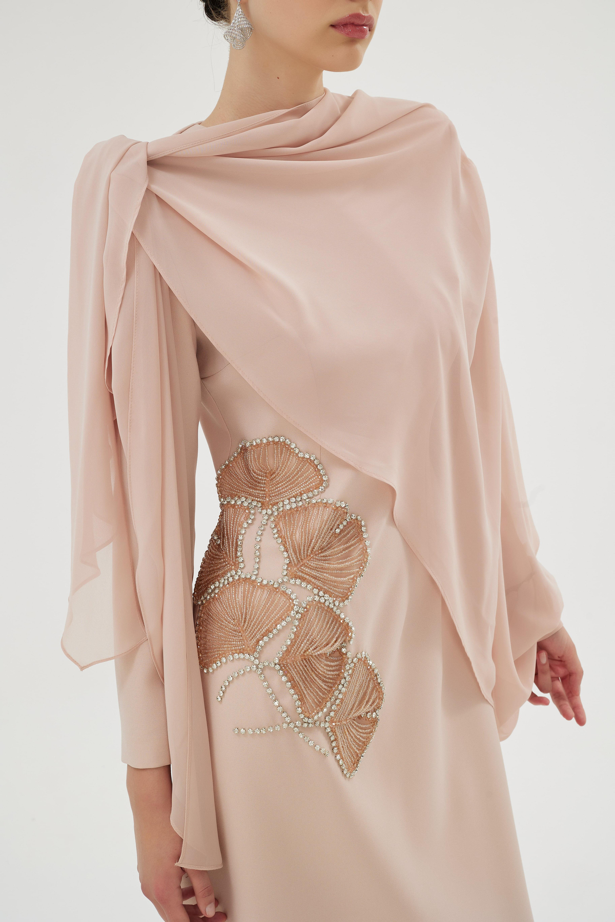 Peony Nakişli Elbise Somon