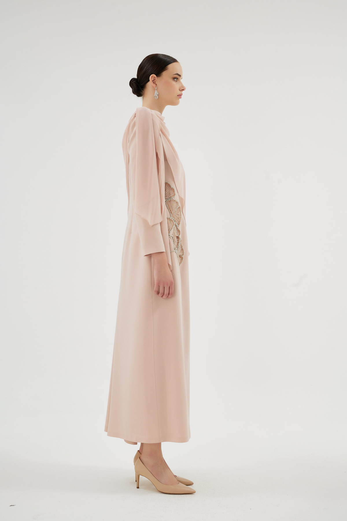 Peony Nakişli Elbise Somon