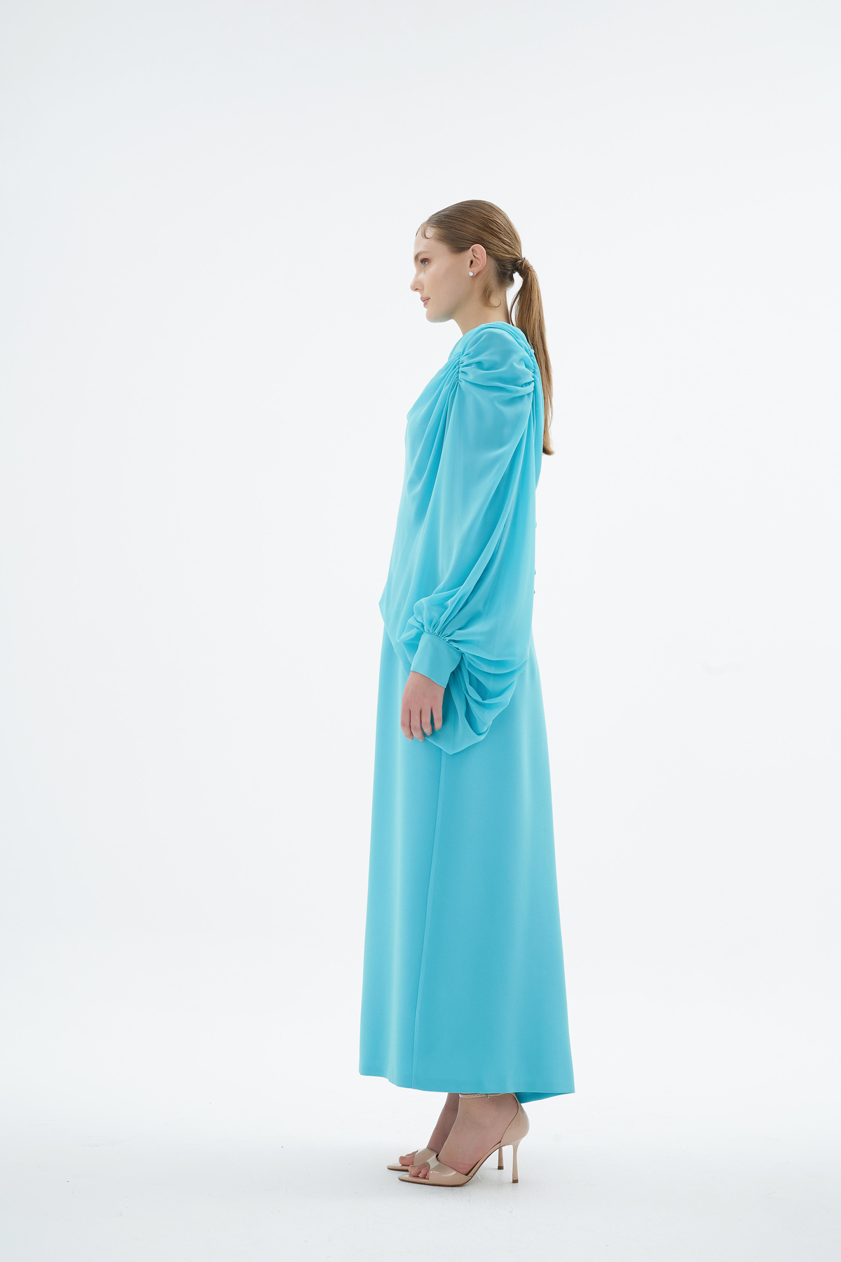 Peony Nakişli Elbise Turkuaz