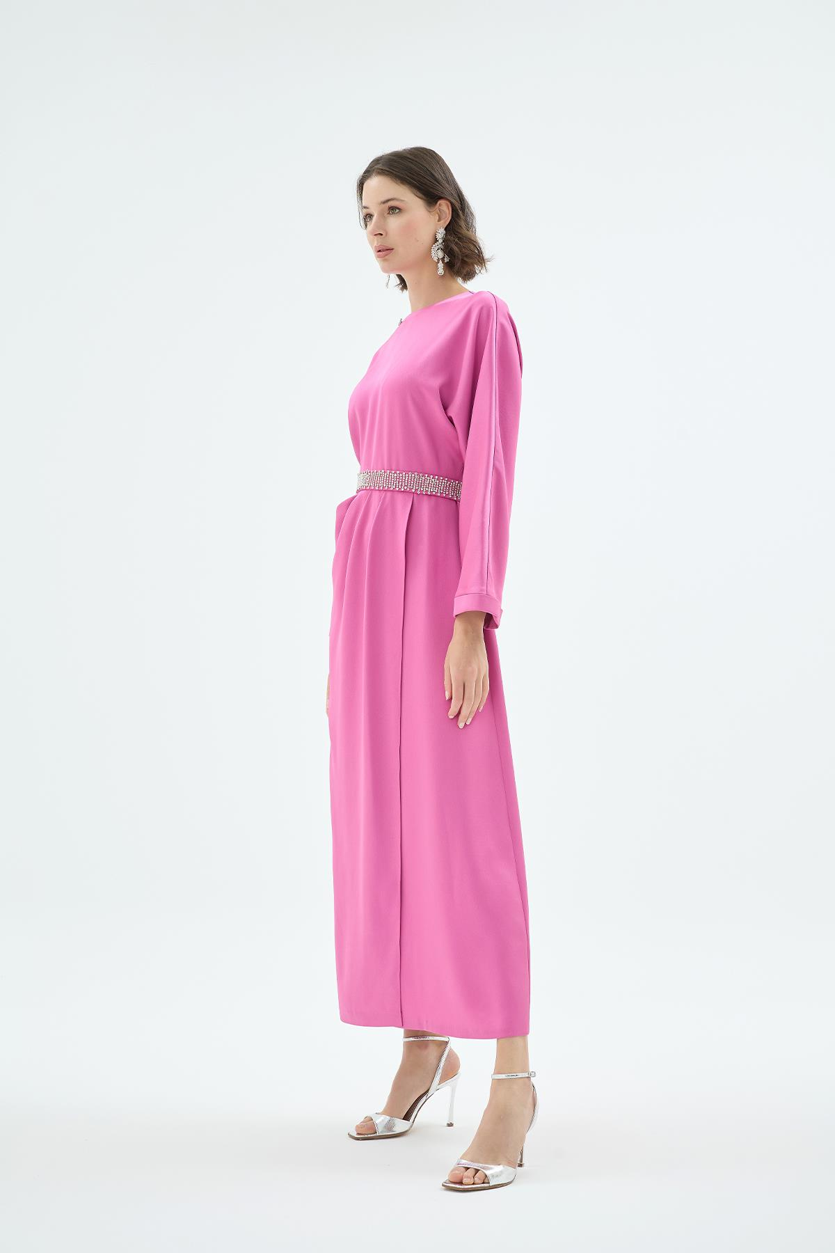 Reyna El İşleme Kemerli Elbise Fuşya