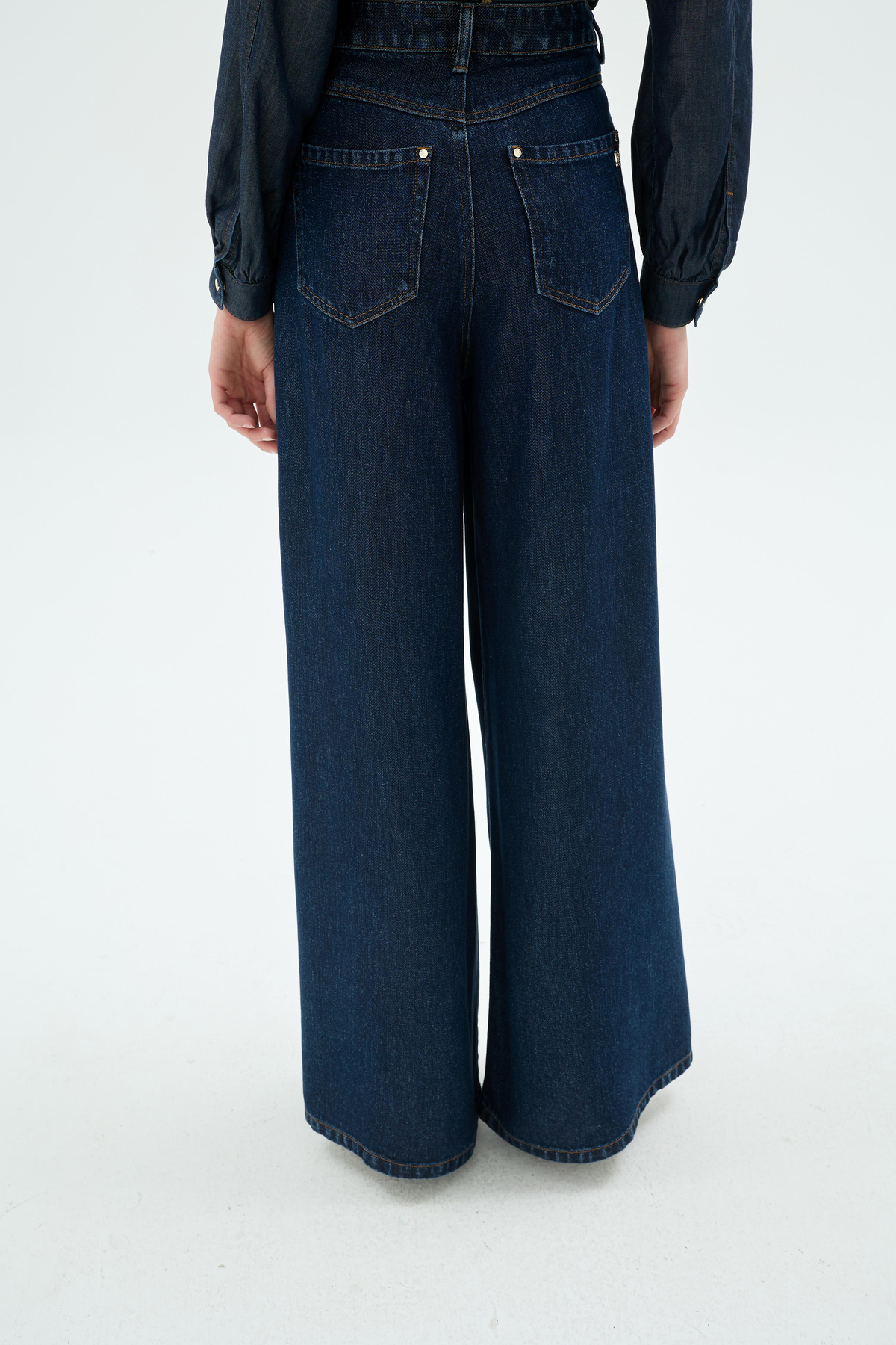 Soul Tencel Palazzo Denim Pantolon Koyu Mavi